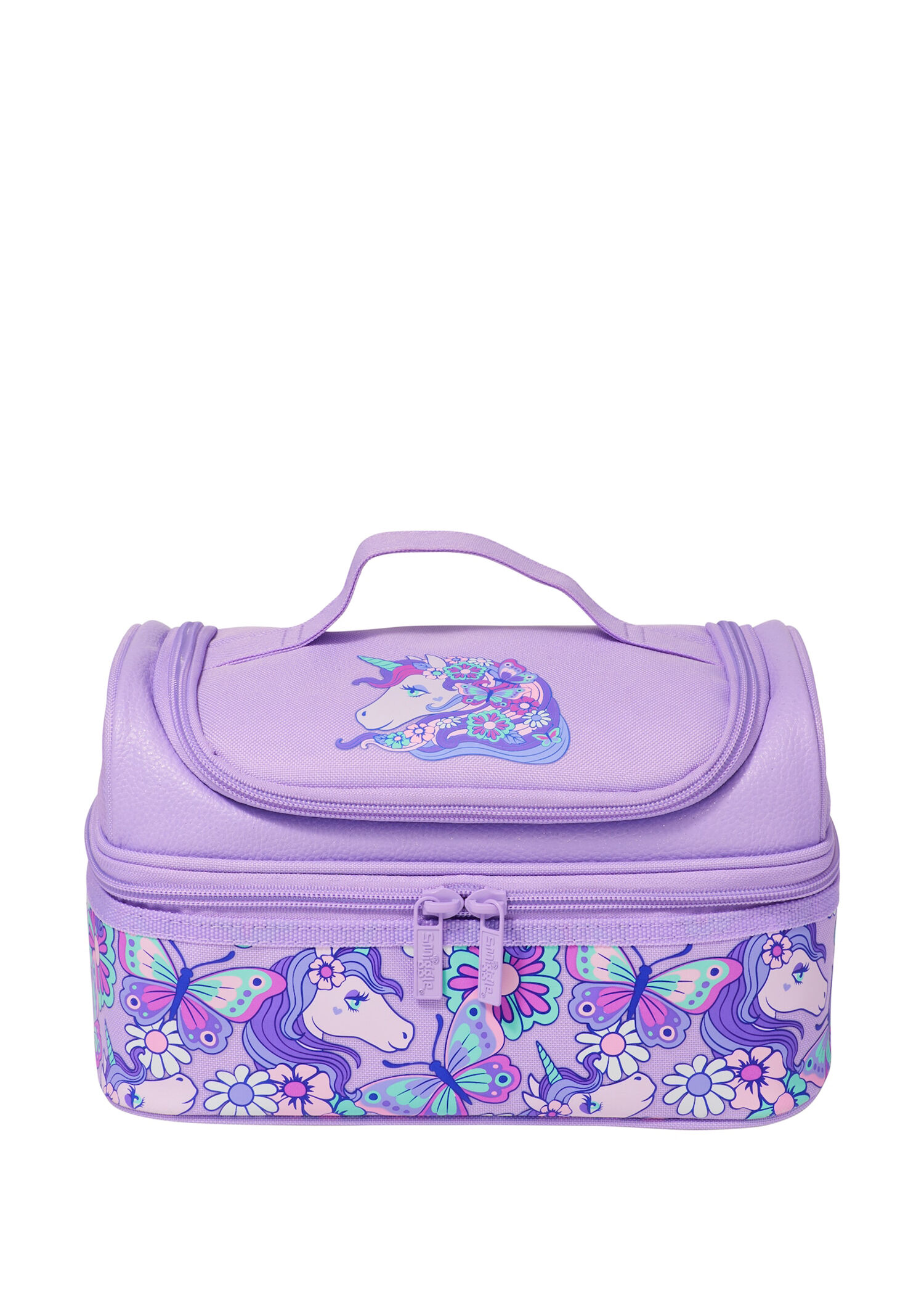 Hi There Unicorn Desenli Lila Çift Katlı Unisex Çocuk Beslenme Çantası