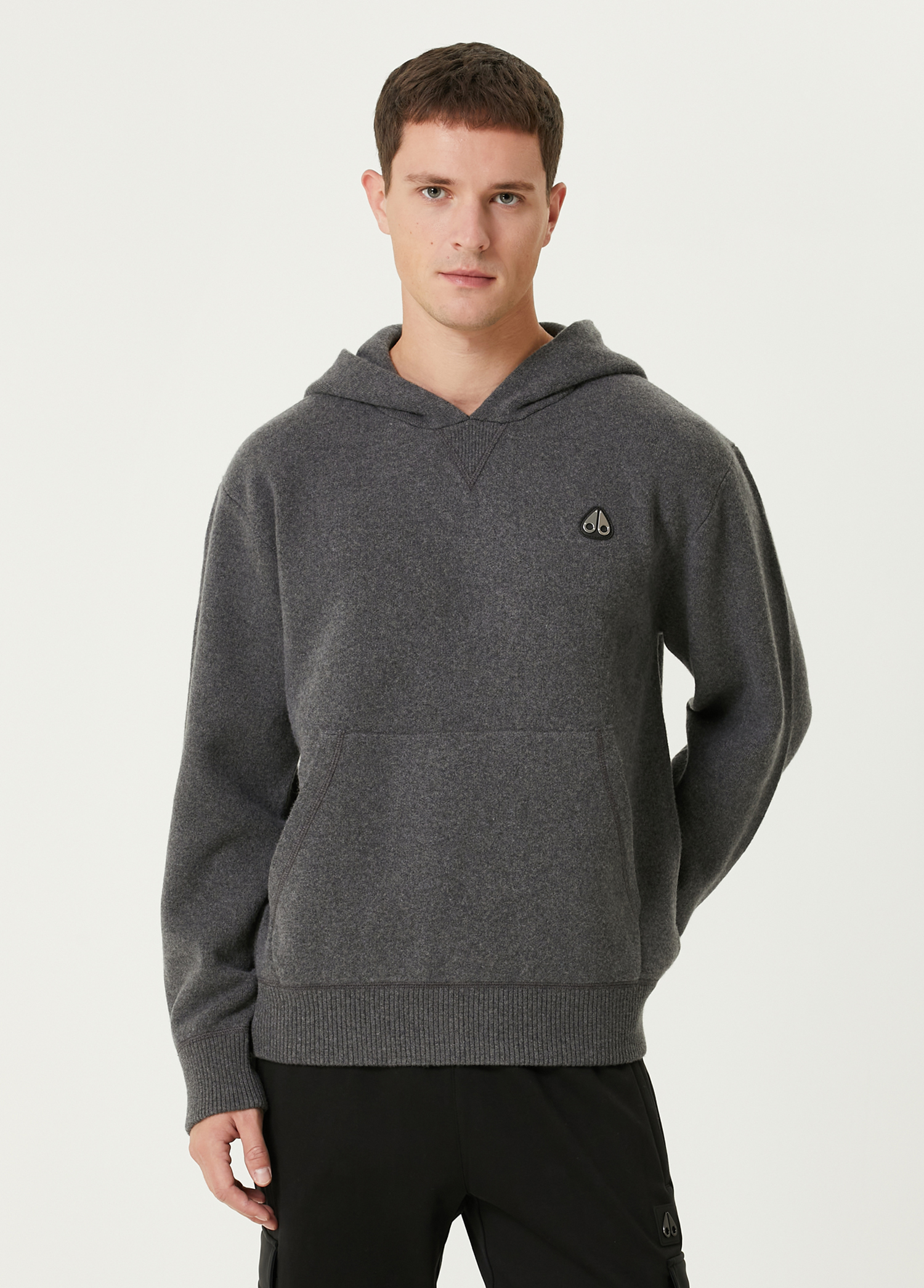 Koyu Gri Kapüşonlu Merino Sweatshirt