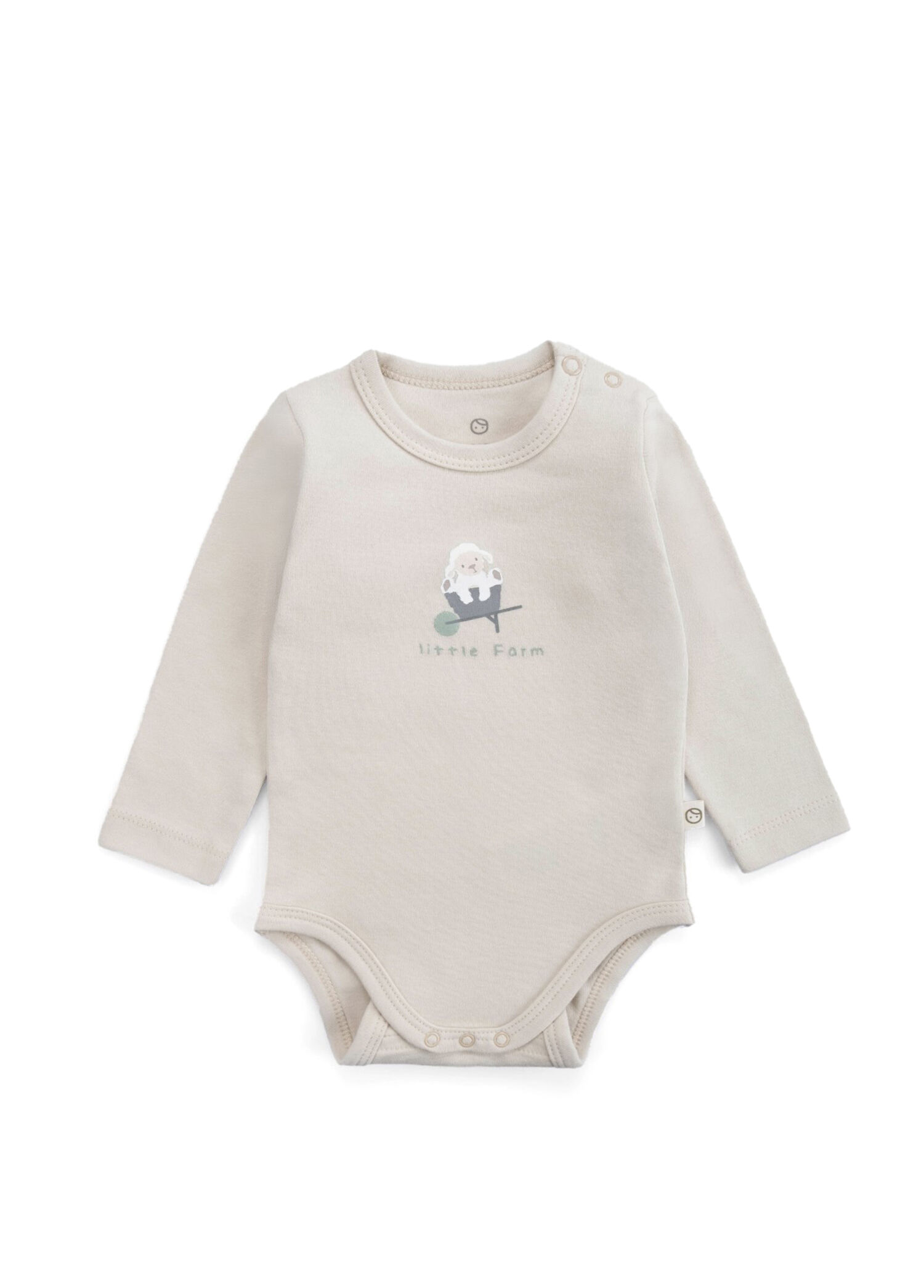 Little Farm Bej Organik Pamuk Uzun Kollu Unisex Bebek Body