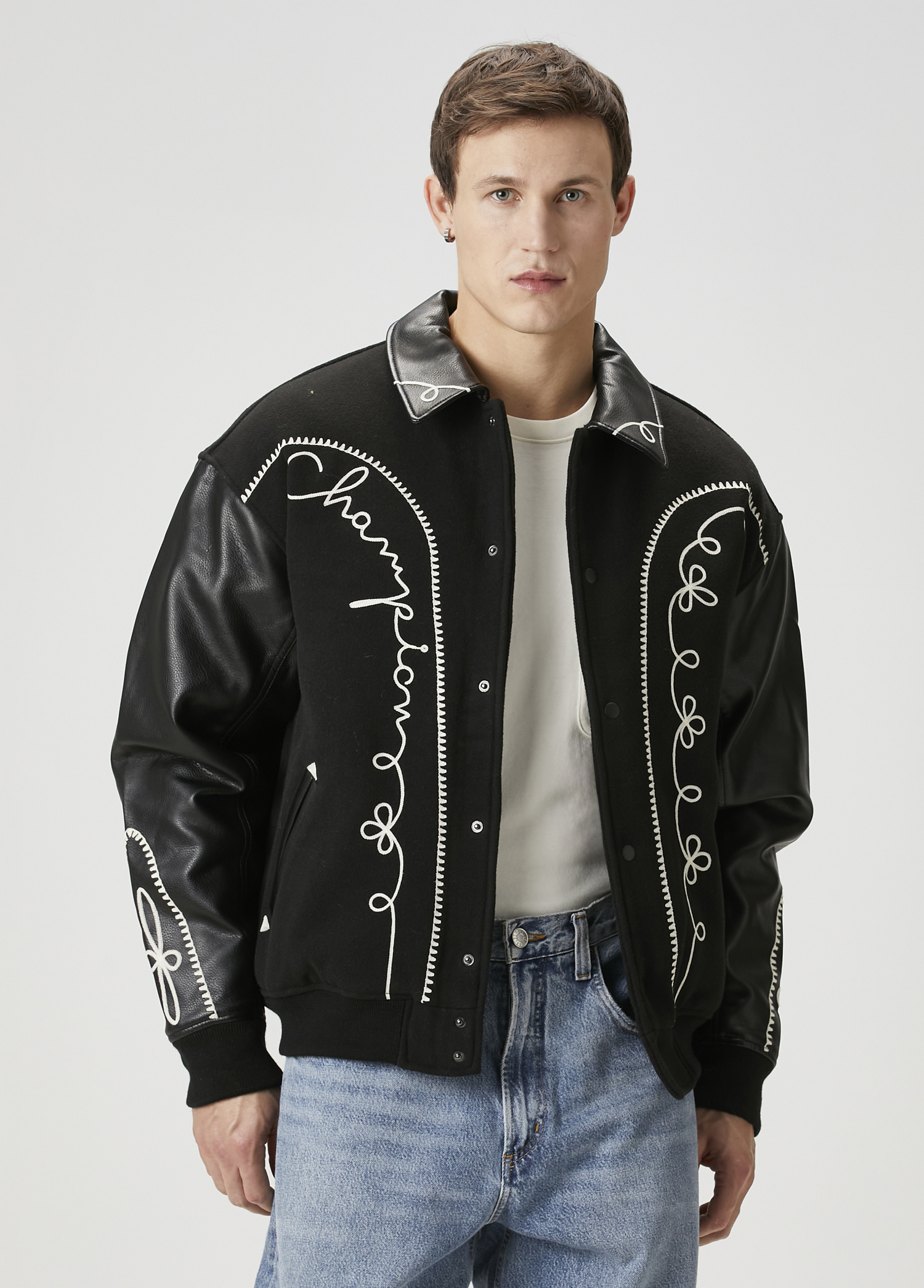 x Angelo Baque Varsity Siyah Bomber Ceket