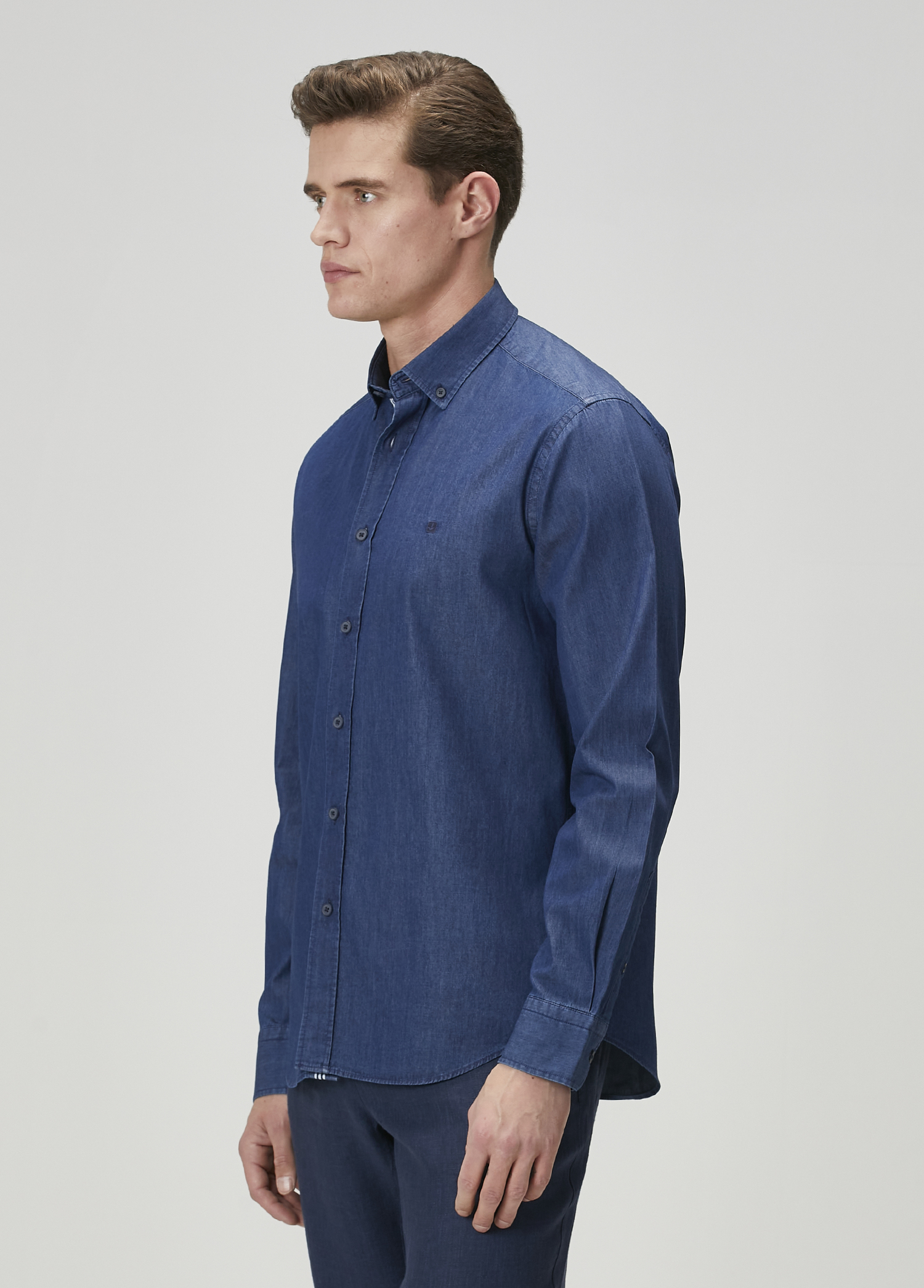 Comfort Fit Lacivert Denim Gömlek_3