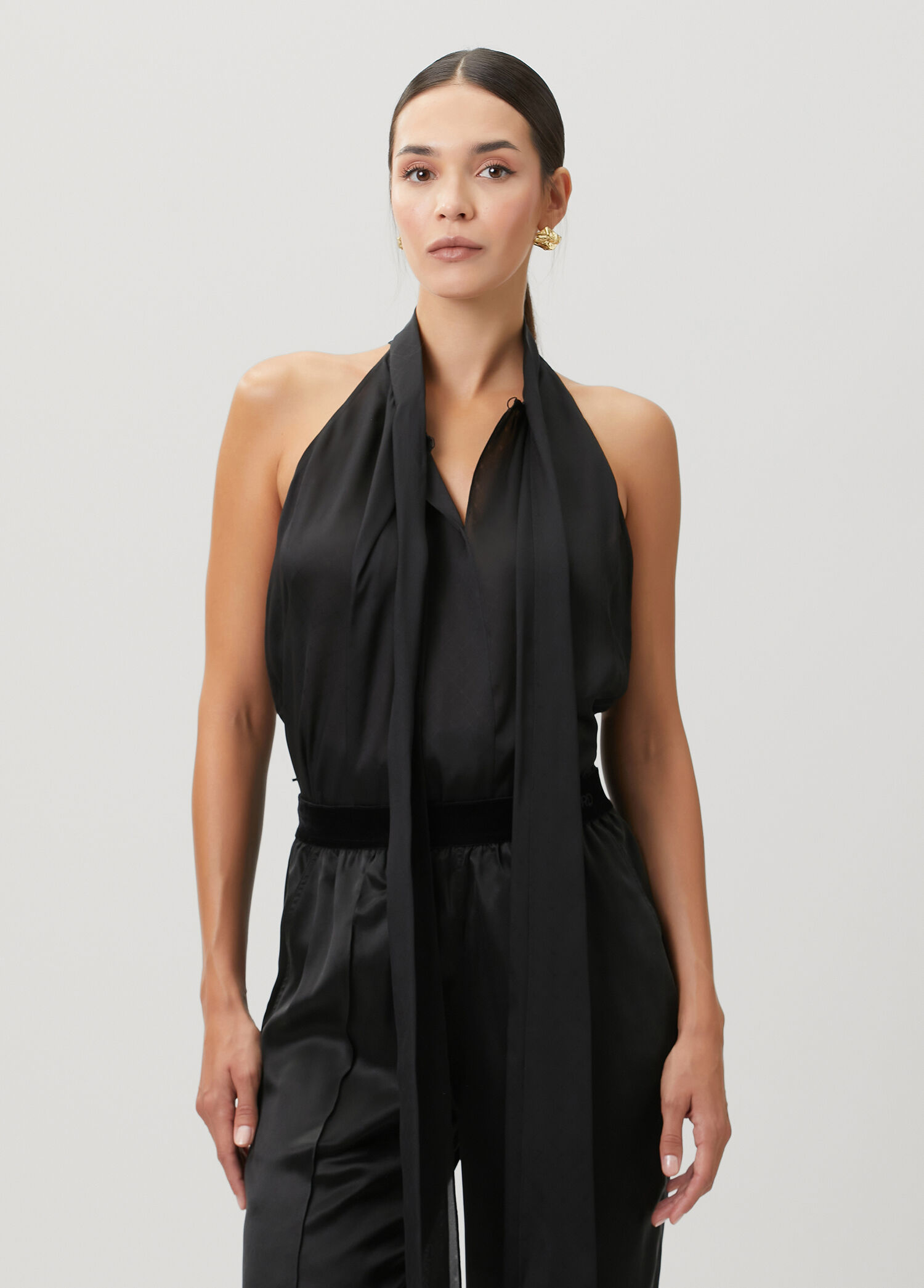 P Tom Ford Black Halter Neck Silk Chiffon Blouse