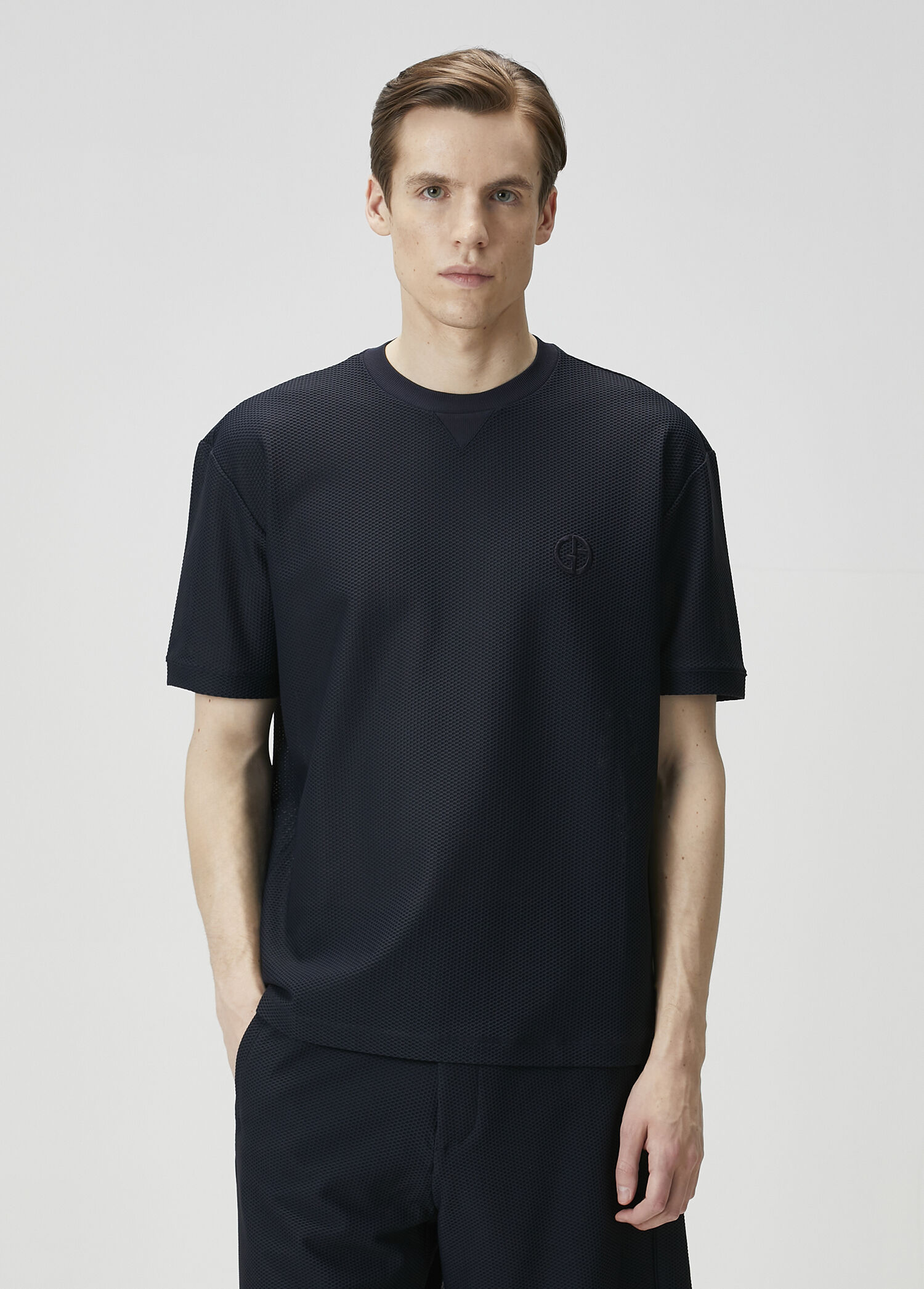 Lacivert File Dokulu T-shirt