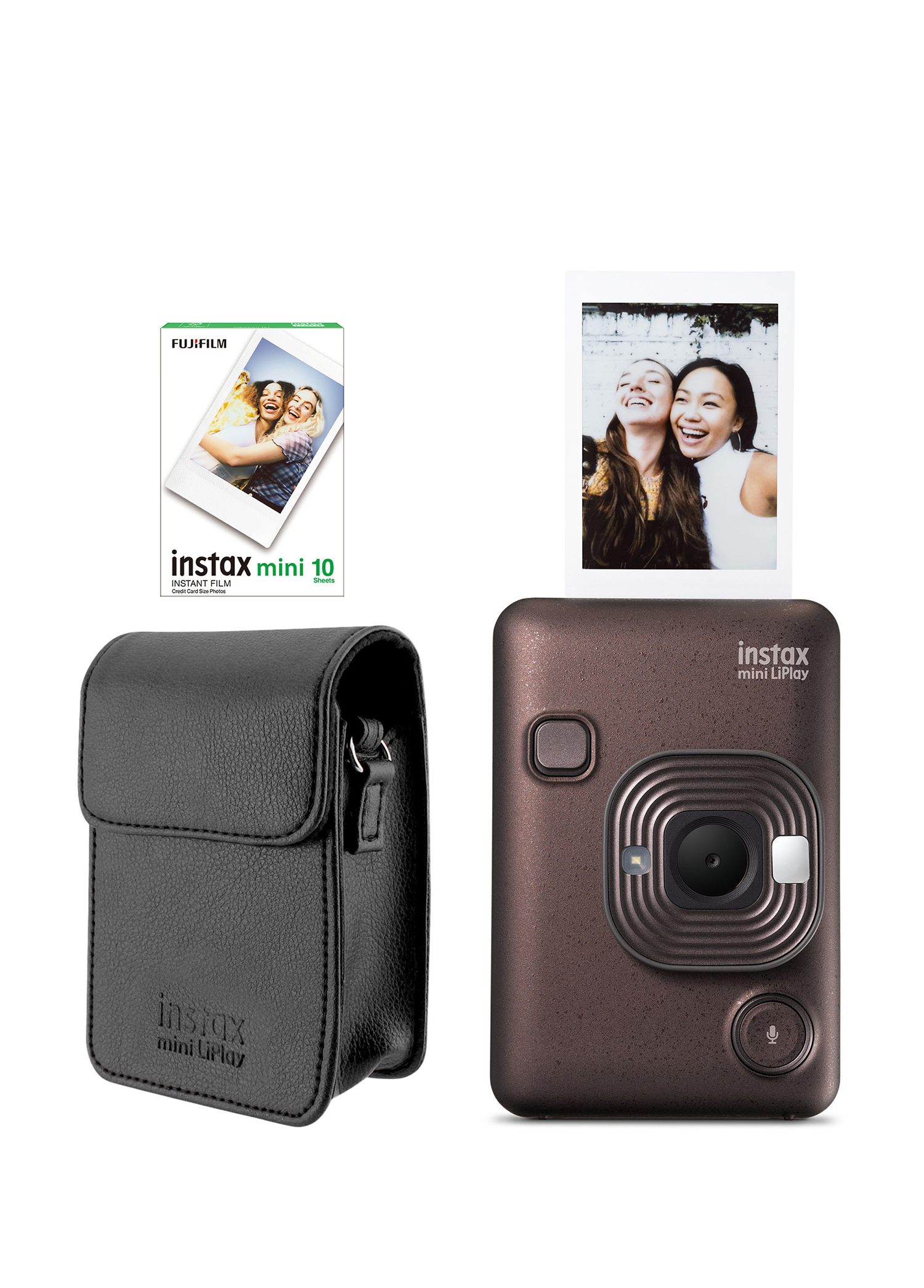 Instax Mini LiPlay Hybrid Deep Bronze Fotoğraf Makinesi + 10'lu Film ve Deri Kılıf Hediye Seti