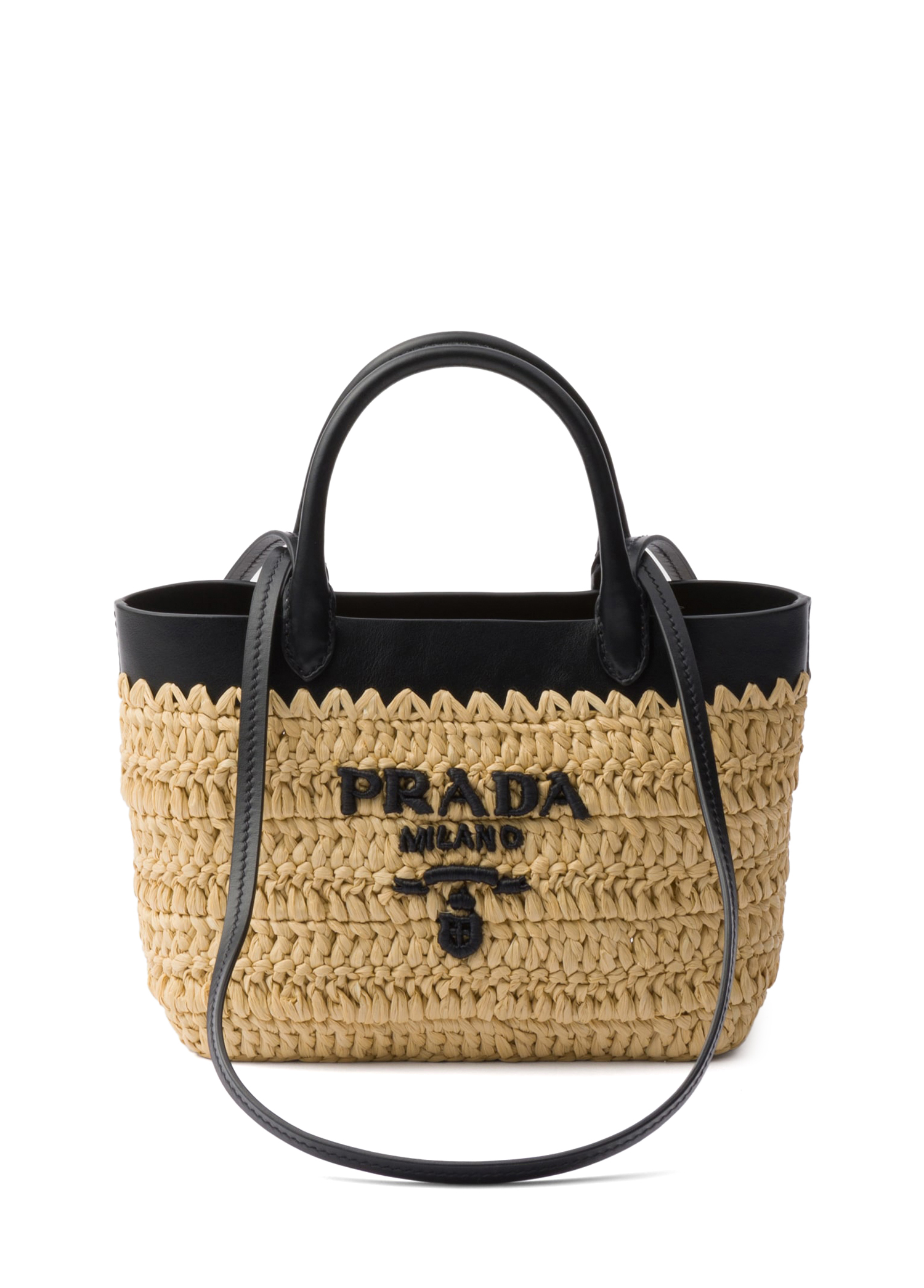 Prada - Woven Fabric and Leather Mini Tote Bag