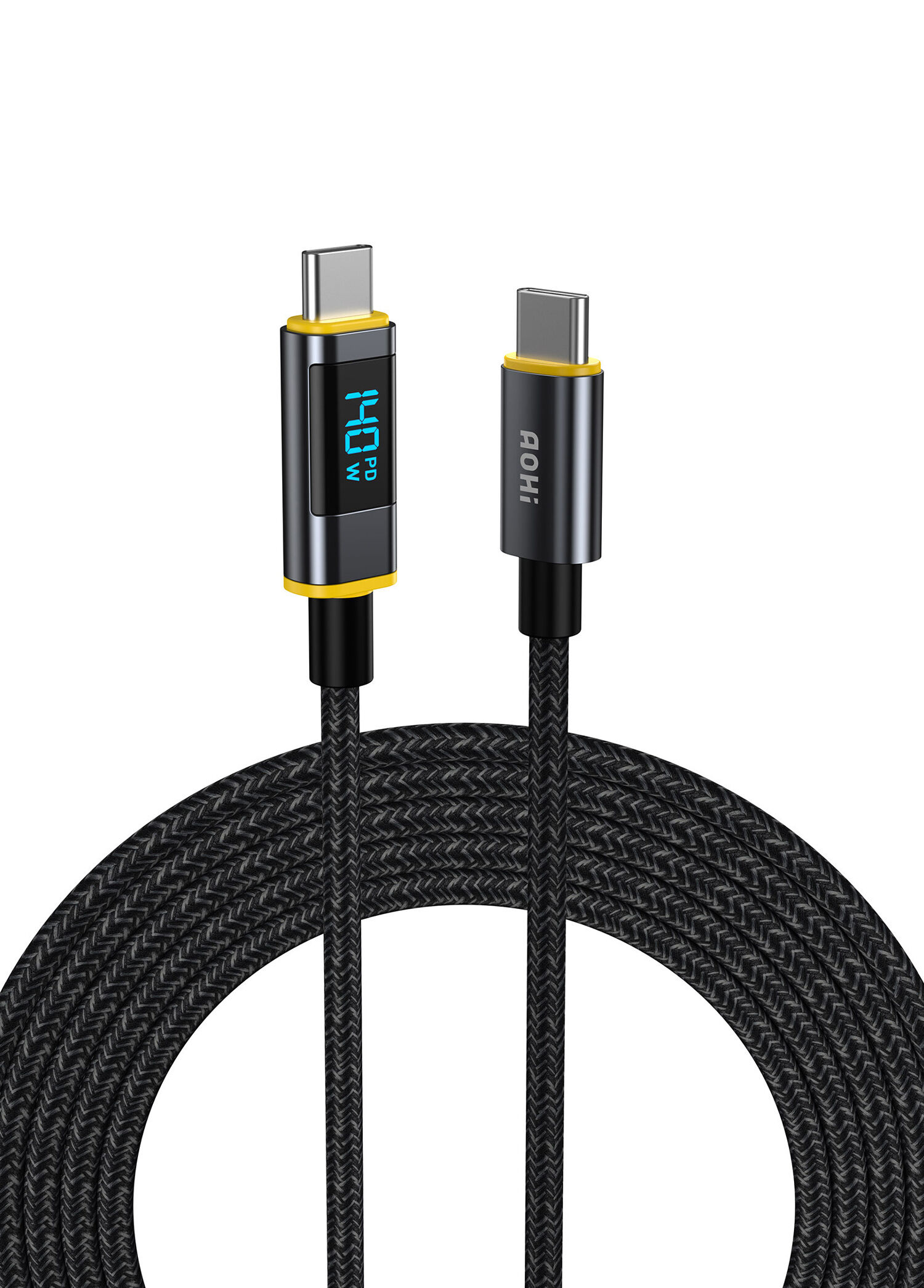 Magline Type-C to Type-C PD 3.1 480Mbps 140W 1.2 m LED Ekranlı Naylon Örgülü 2'li Hızlı Şarj Data Kablosu Seti