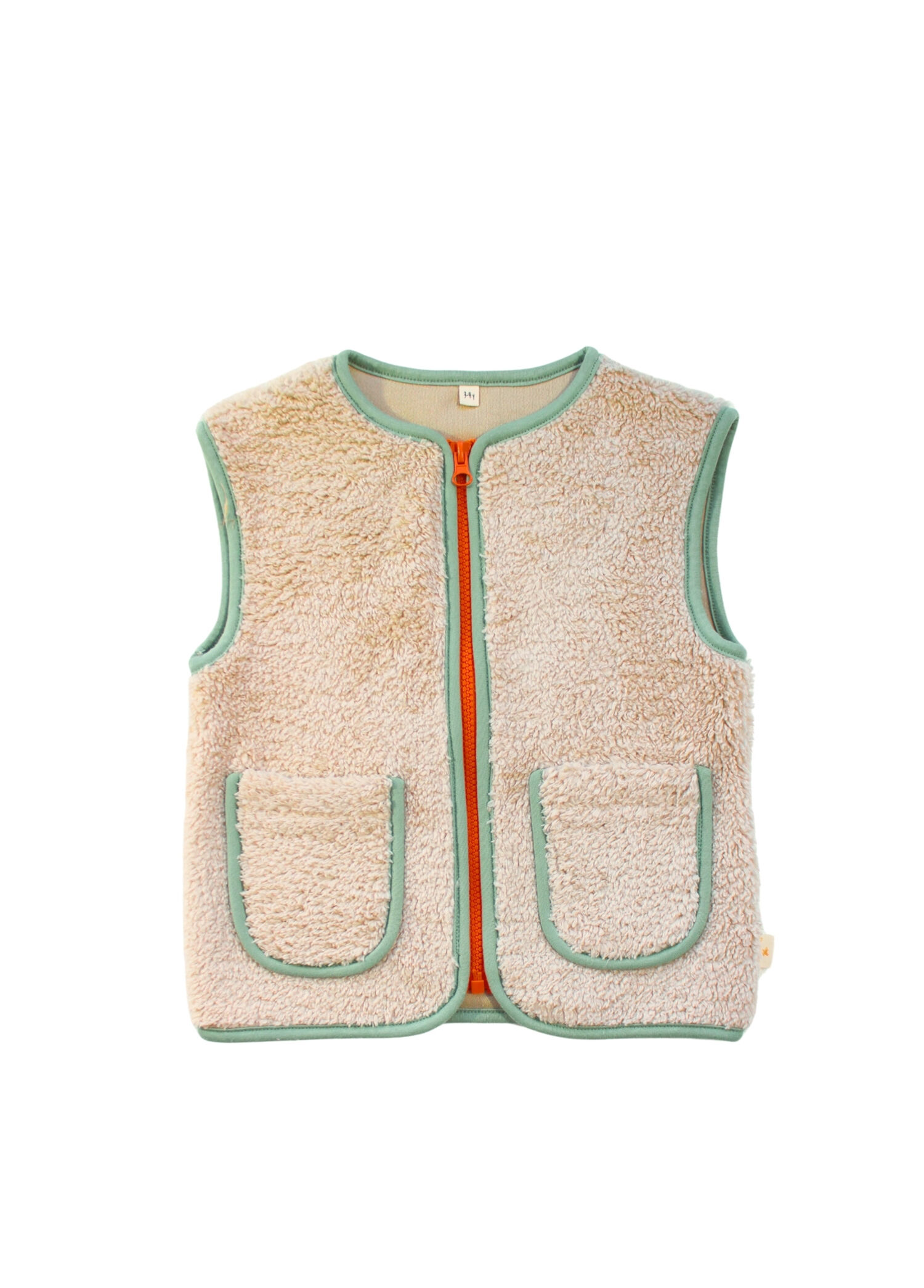 Slogan Bej Nakışlı Peluş Unisex Bebek Yelek