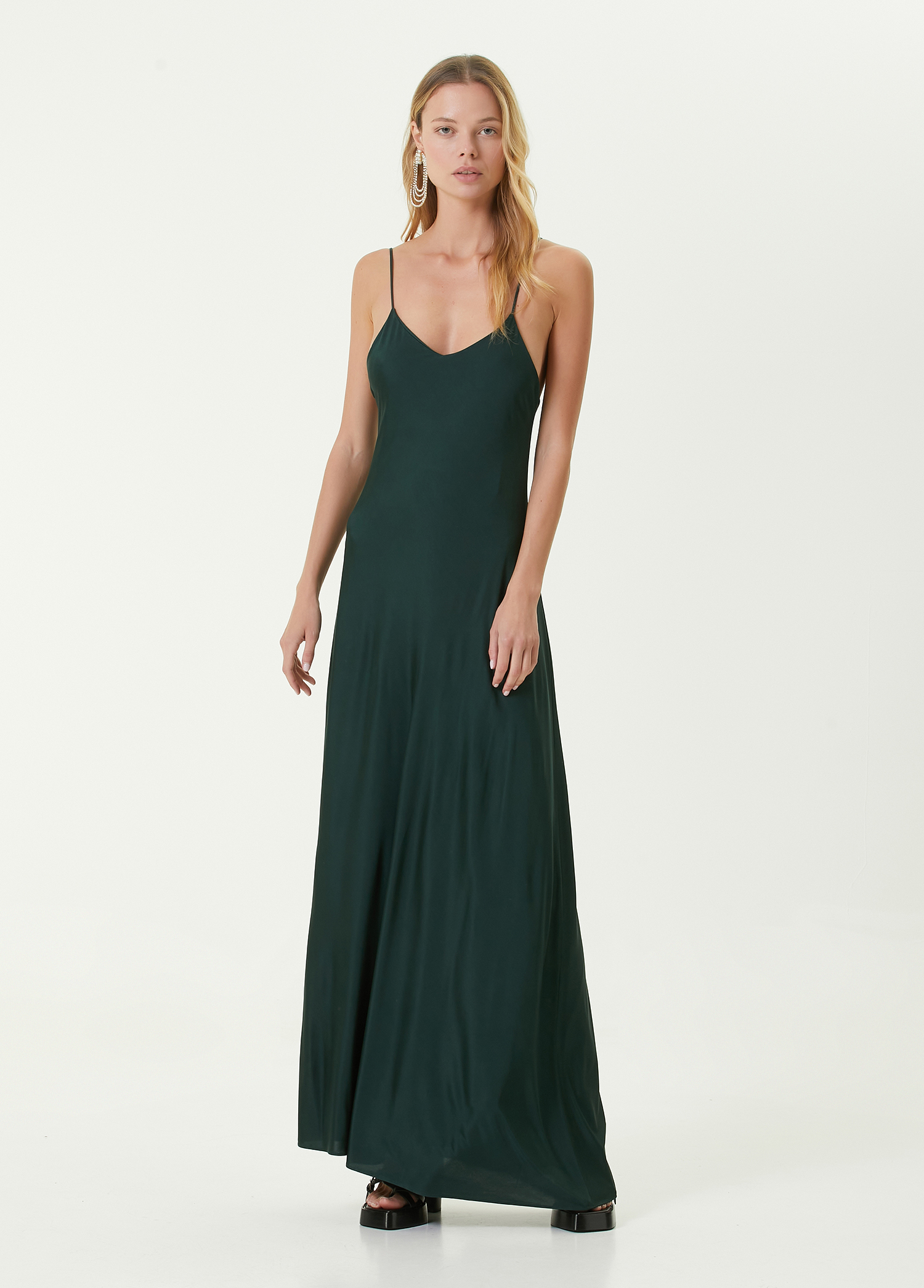 Green V-Neck Thin Strap Maxi Dress