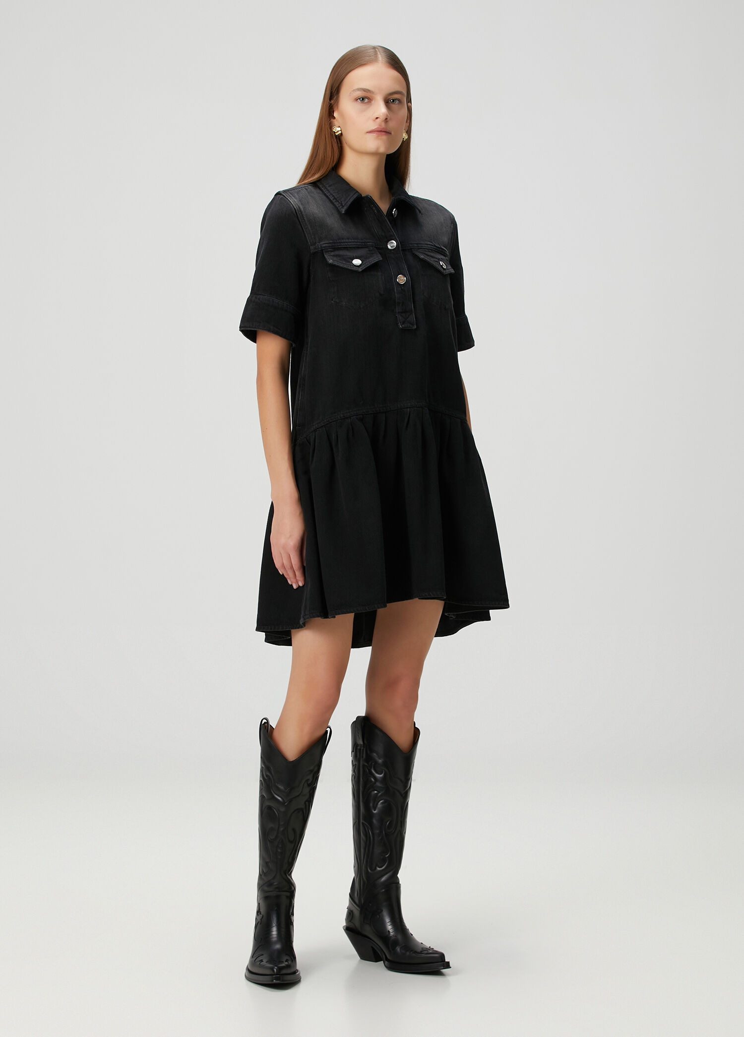 Siyah Mini Denim Elbise