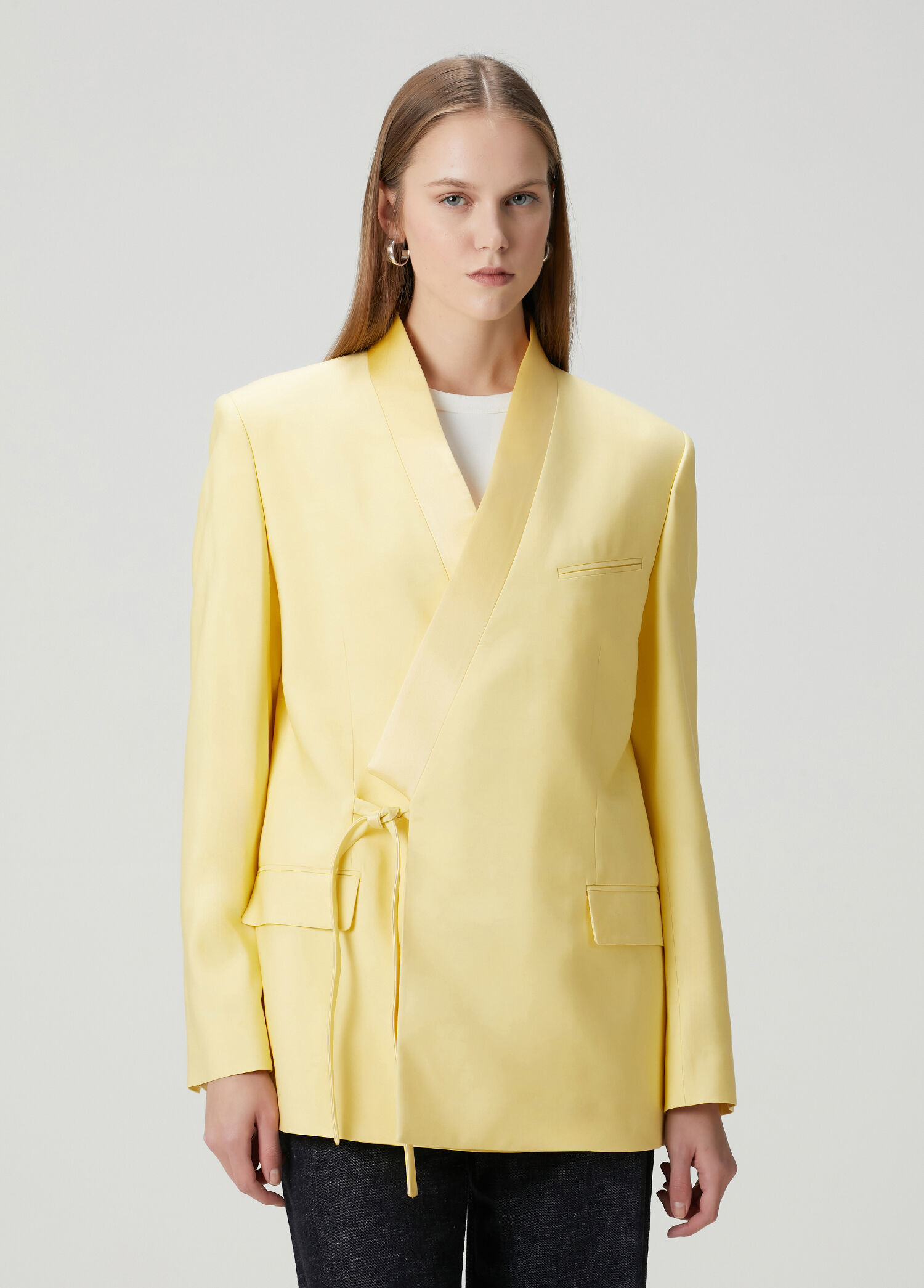 Sarı Kruvaze Kimono Blazer