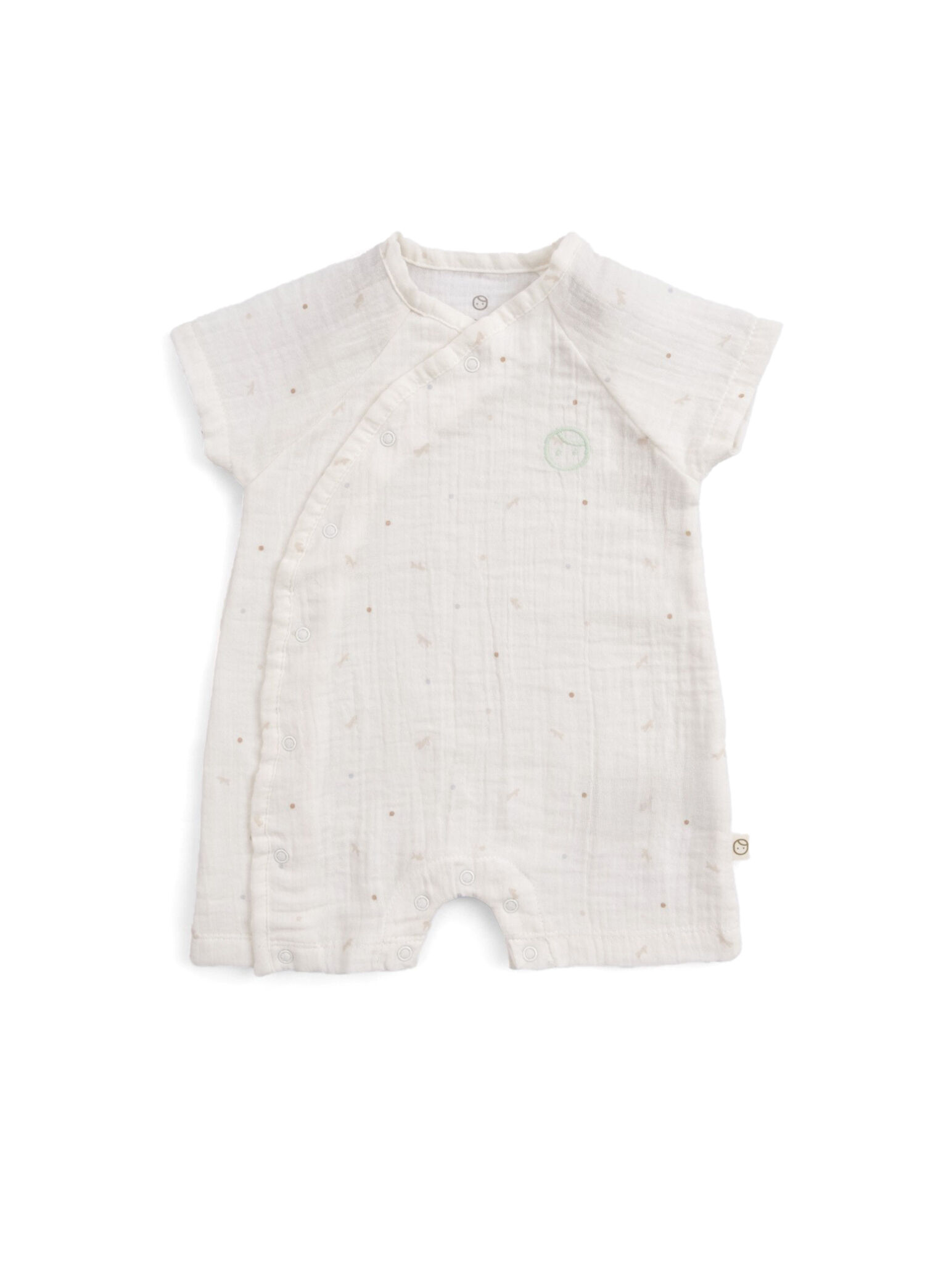 Ekru Organik Pamuk Müslin Kruvaze Unisex Bebek Şort Tulum