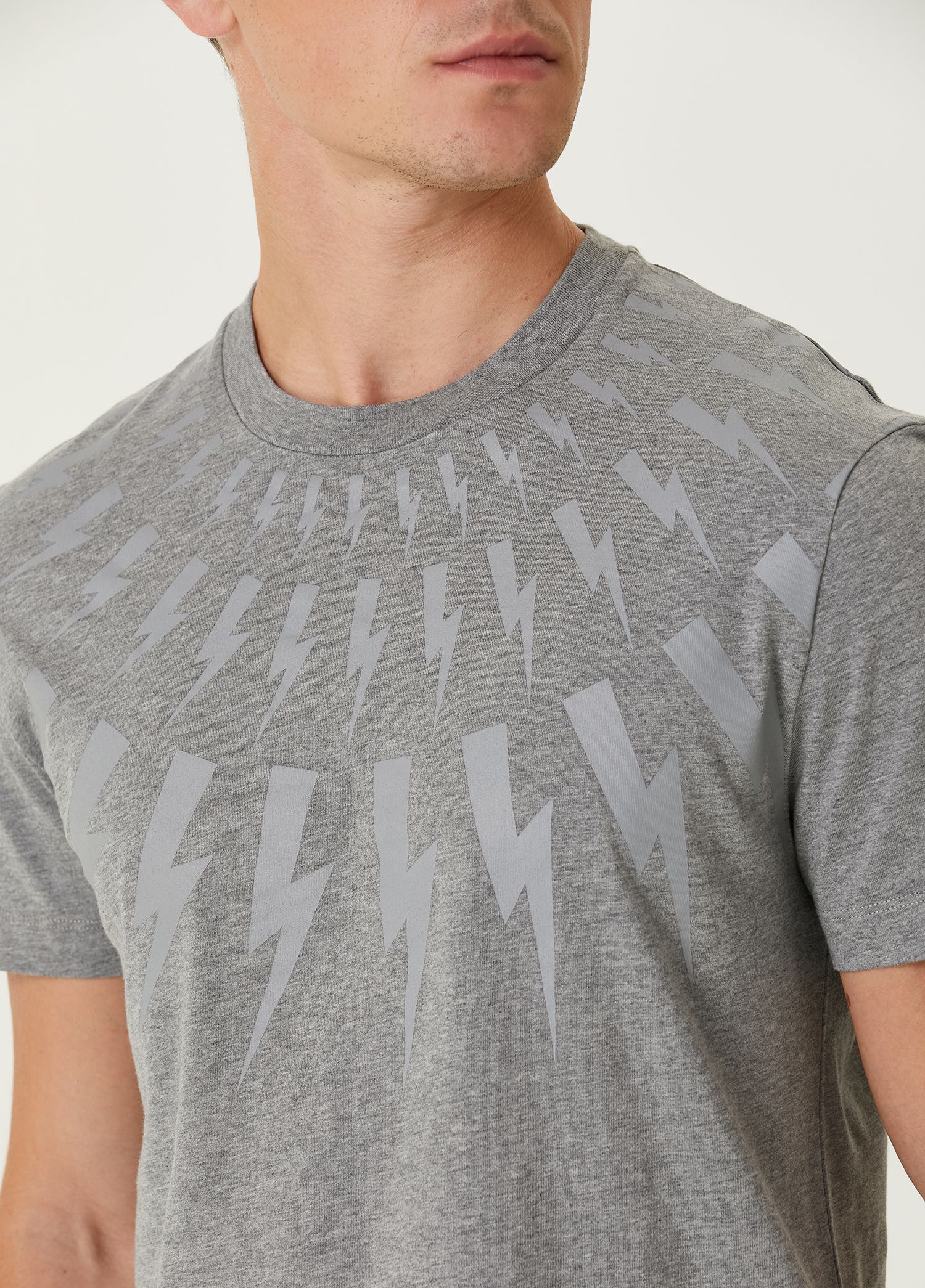 Neil Barrett - Gri Logo Desenli T-shirt - Gri