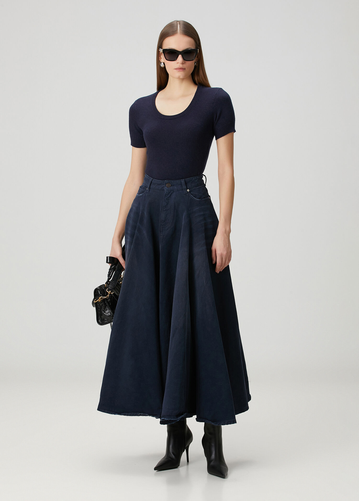 Lacivert Midi Denim Etek