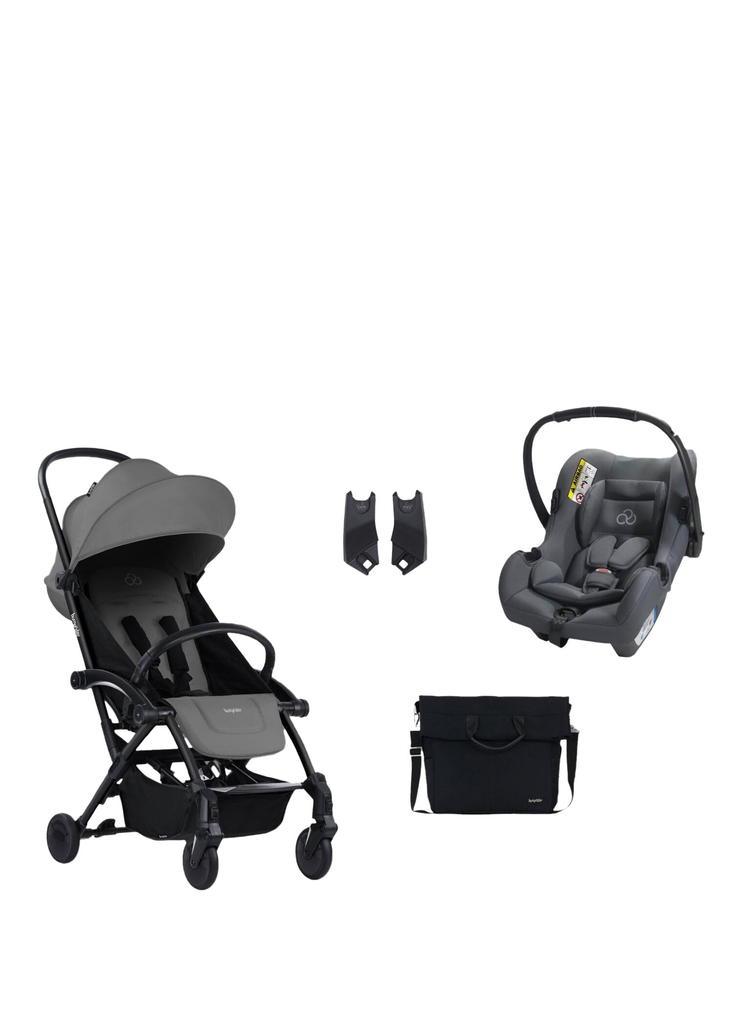 Connect³ Black Grey Bebek Arabası ve Connect TRN Grup 0+ Grey Oto Koltuğu ve Oto Koltuk Adaptörü