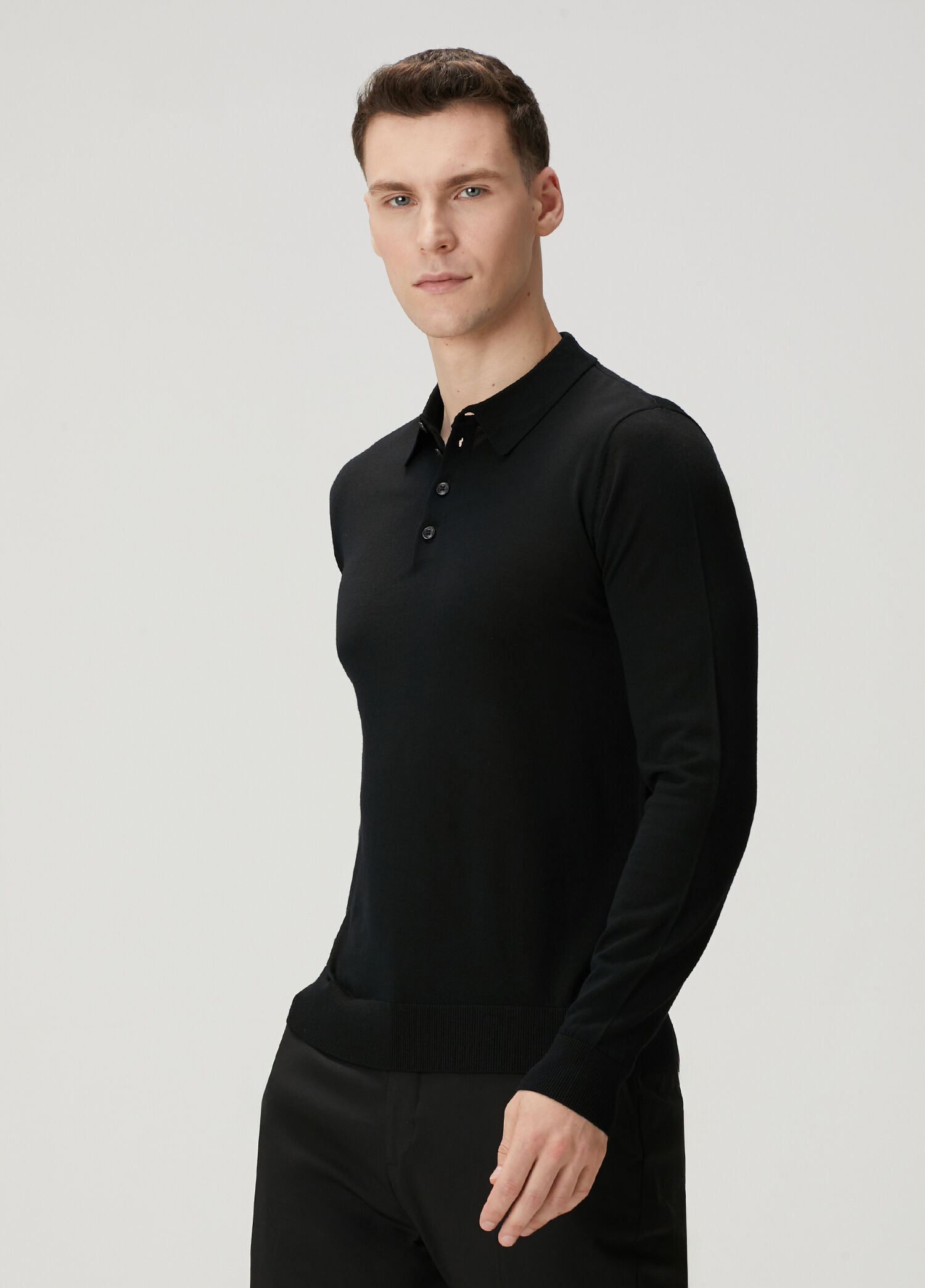 Siyah Polo Yaka Yün Triko