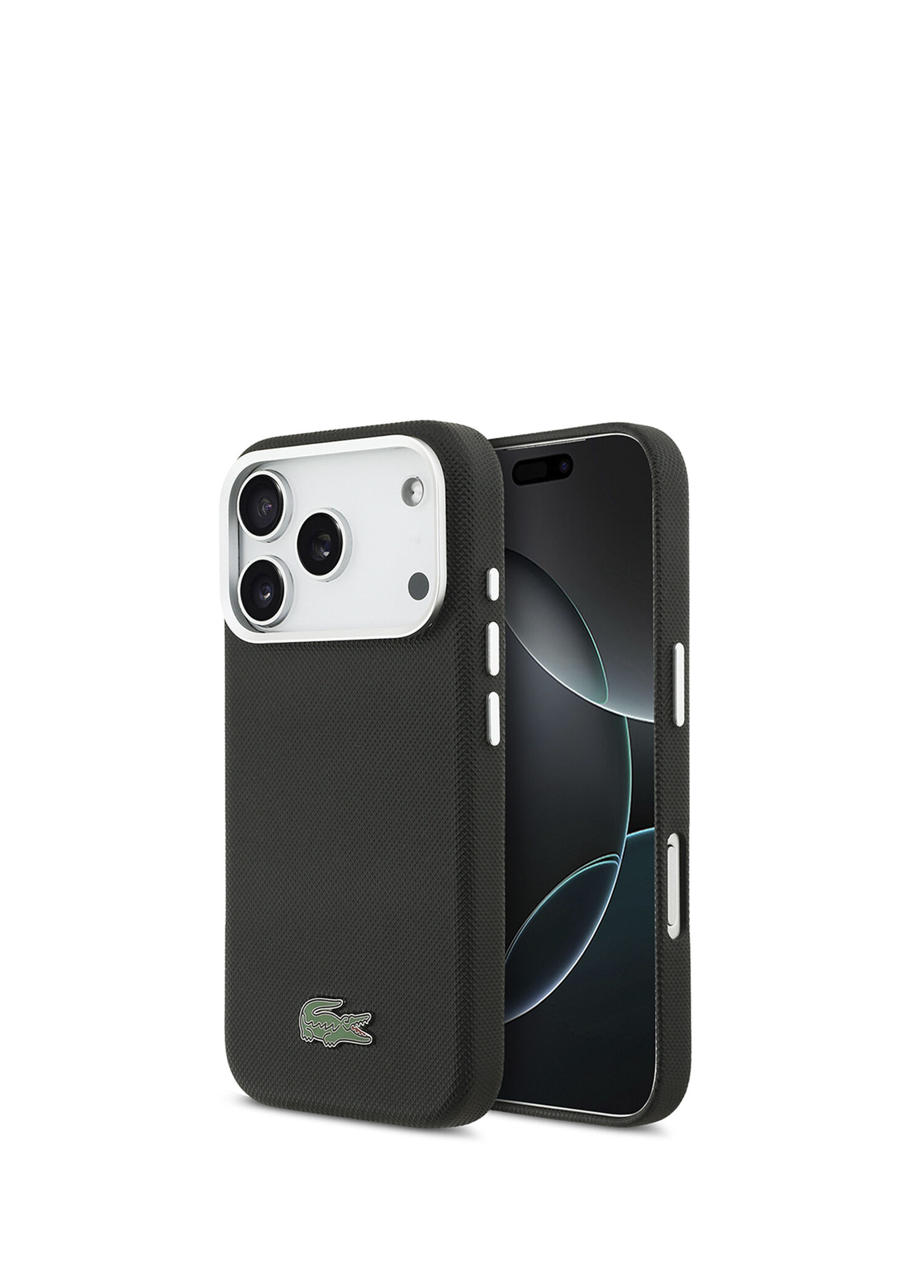 iPhone 17 Pro Max PVC Pike Desenli Timsah Logolu Siyah Magsafe Uyumlu Telefon Kılıfı