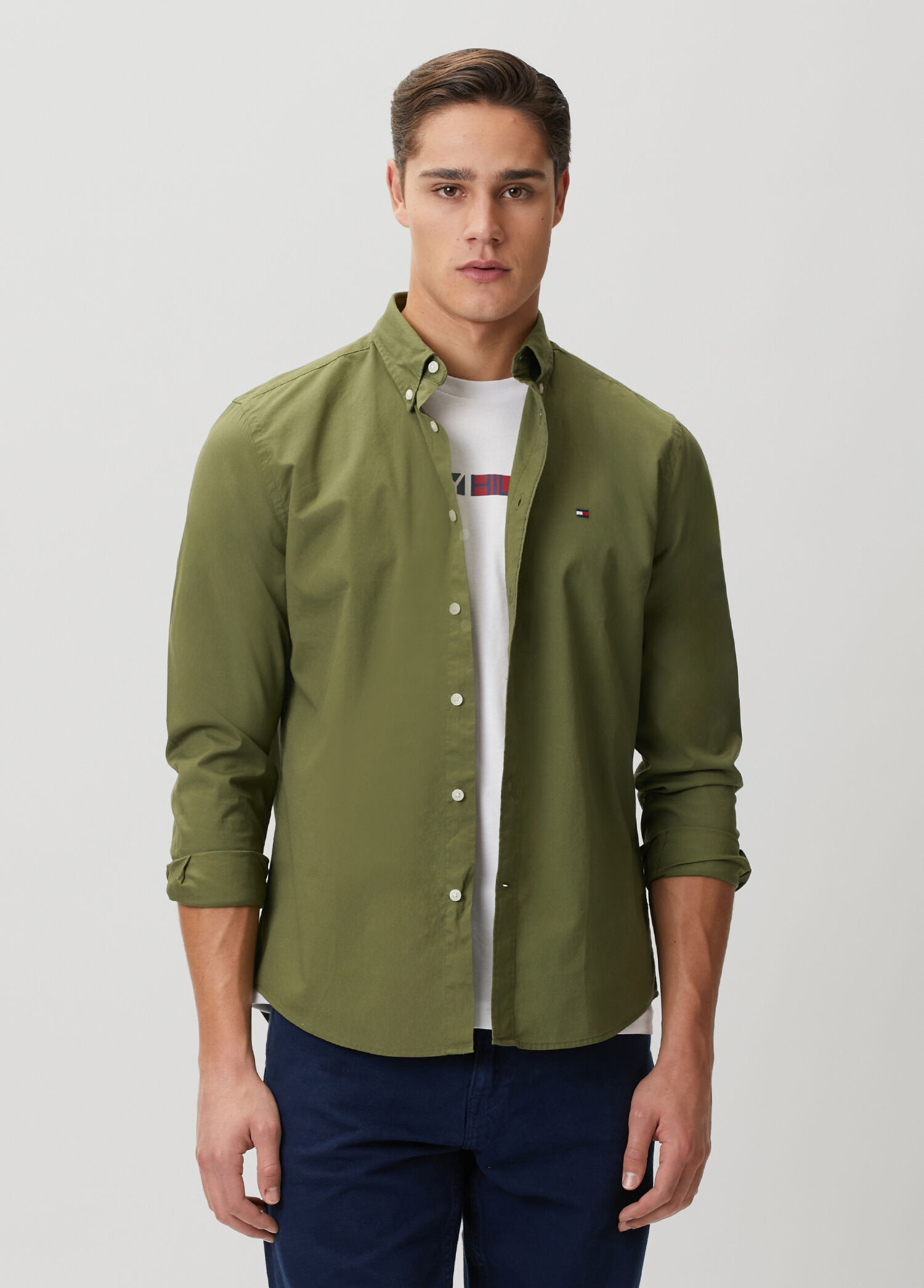 Regular Fit Yeşil Poplin Gömlek