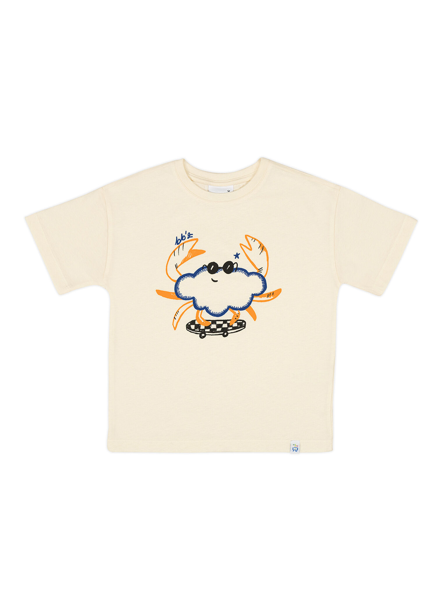 Cool Funny Crab Baskılı Ekru Kısa Kollu Unisex Çocuk T-Shirt