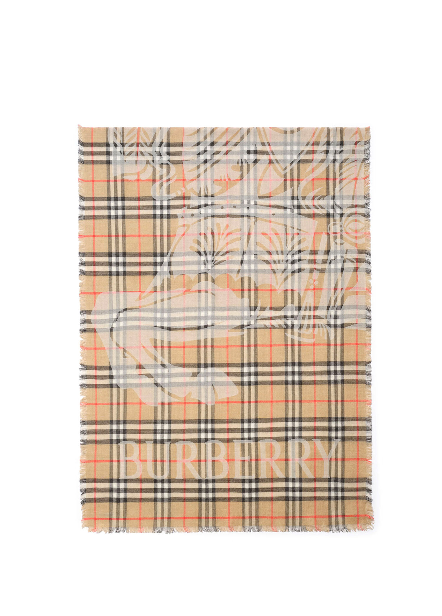 Wide Ekd Check Wool Silk Bej Kadın Şal