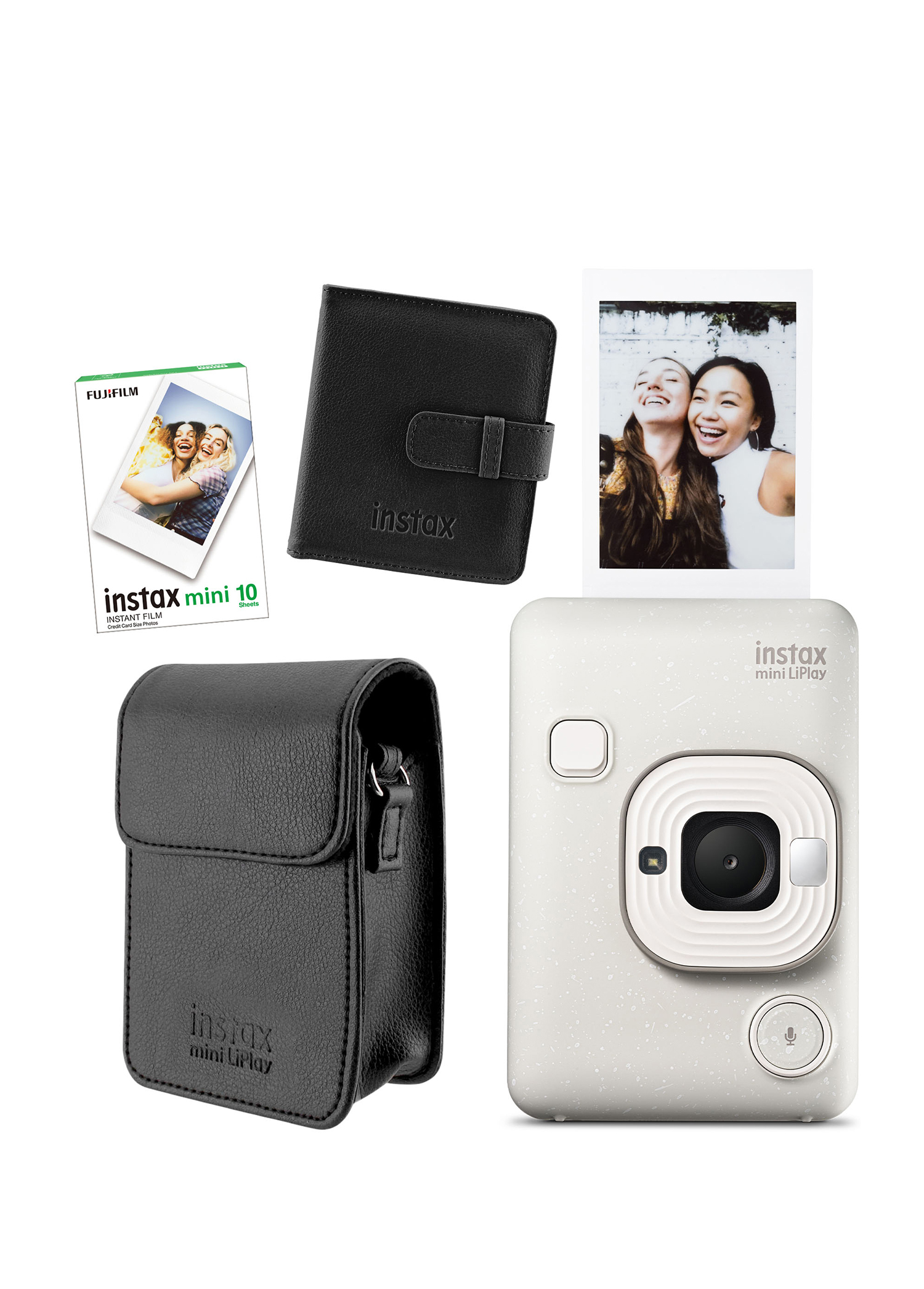 Instax Mini LiPlay Hybrid Misty White Fotoğraf Makinesi + 10'lu Film Albüm ve Deri Kılıf Hediye Seti