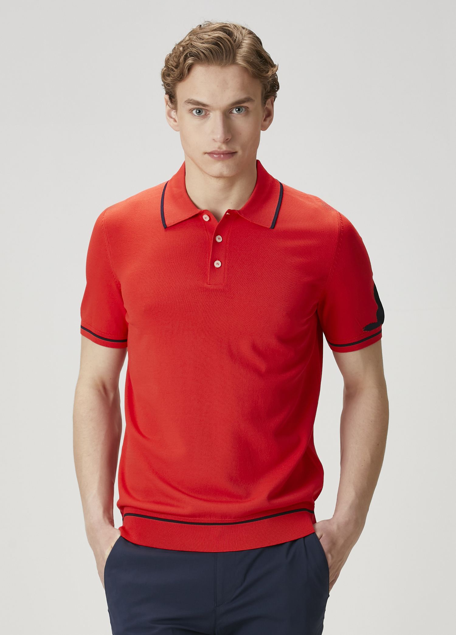 Kırmızı Kaz Jakarlı Polo Yaka T-shirt_1
