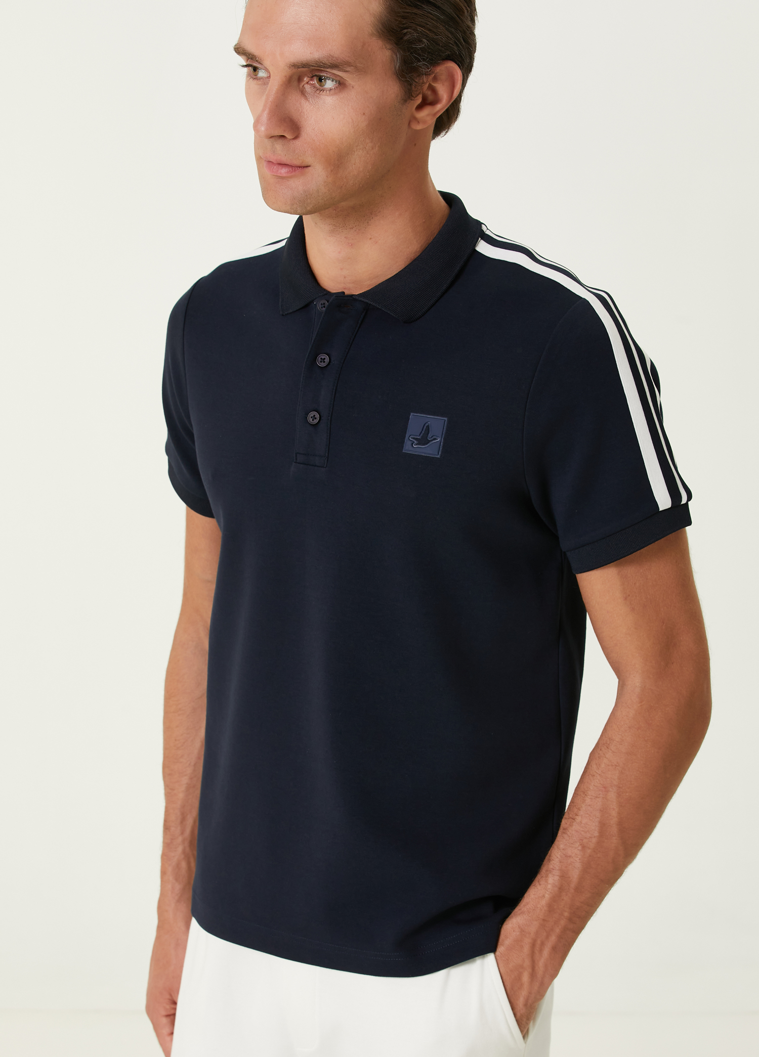 Lacivert Şerit Detaylı Polo T-shirt_1