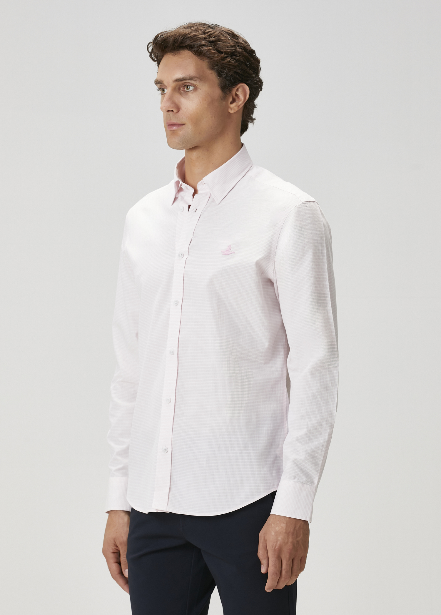 Comfort Fit Pembe Armürlü Kareli Gömlek_4