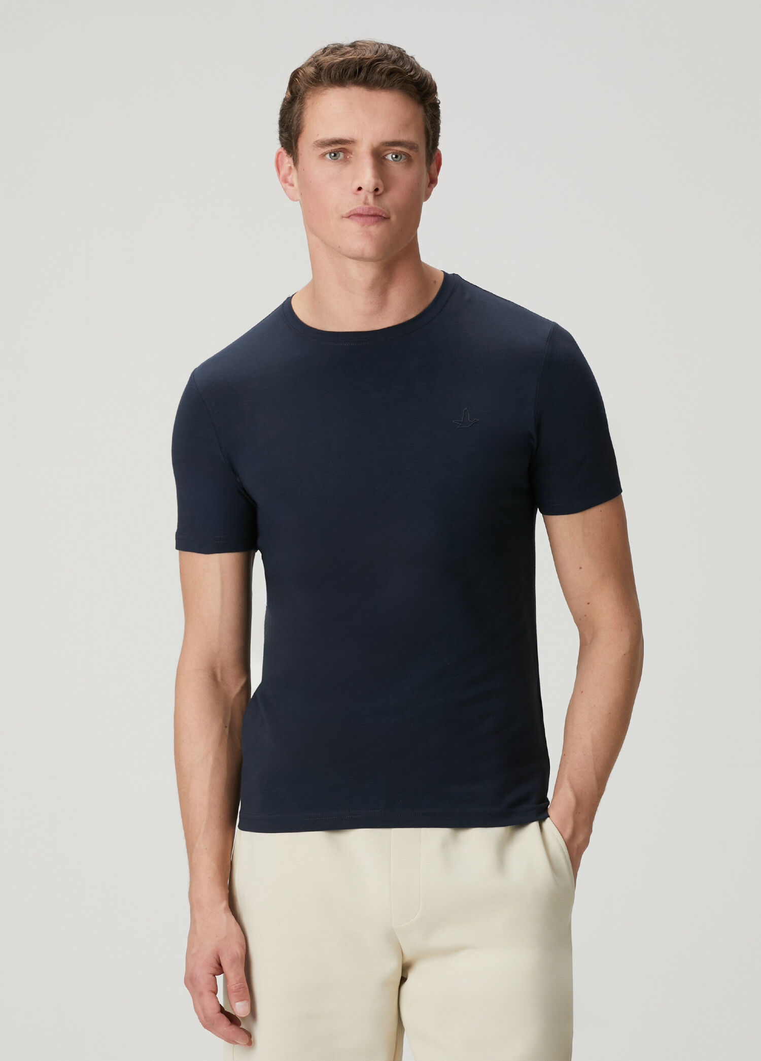 Regular Fit Lacivert Elastanlı Basic T-shirt