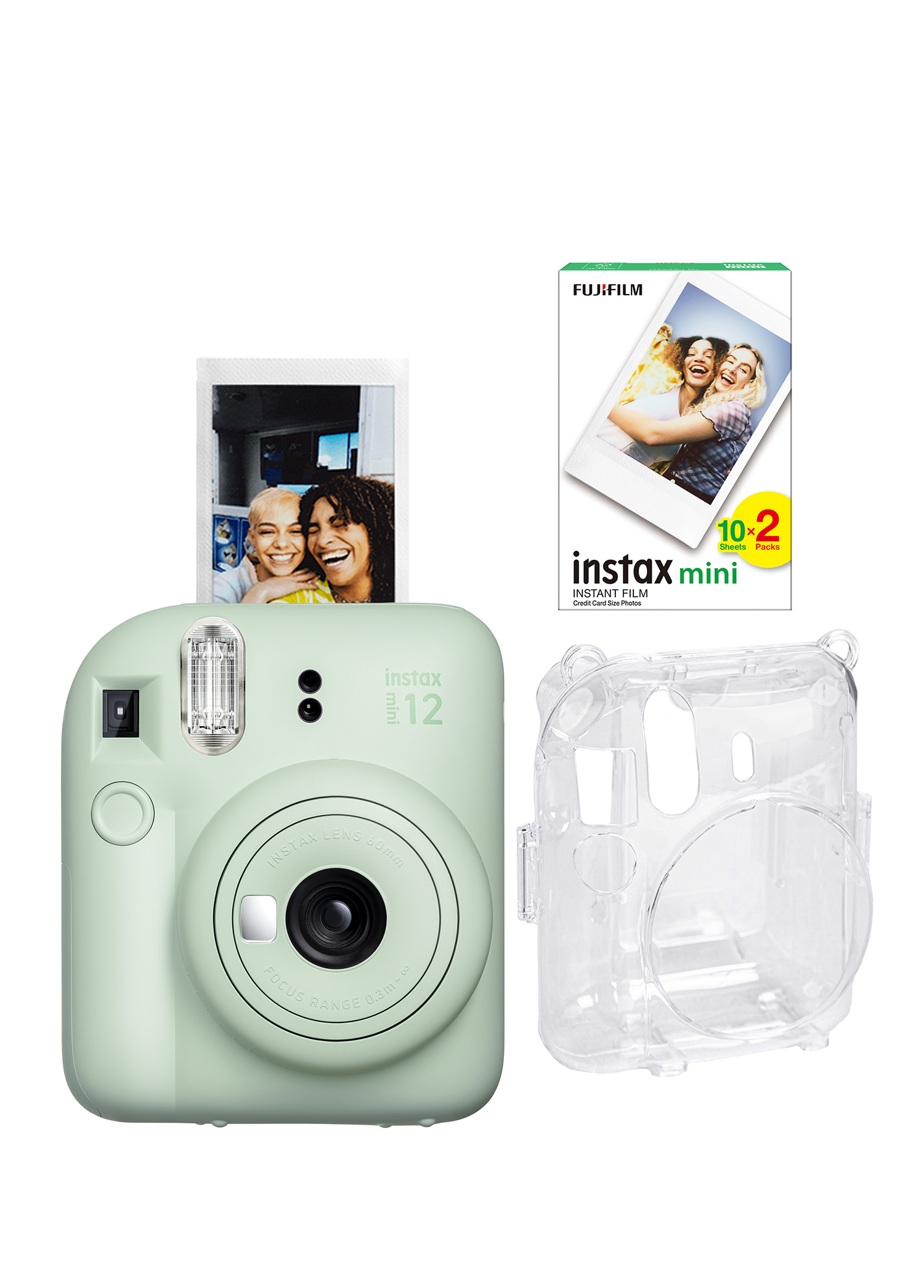 Instax Mini 12 Yeşil Fotoğraf Makinesi + 20'li Film ve Şeffaf Kılıf Seti