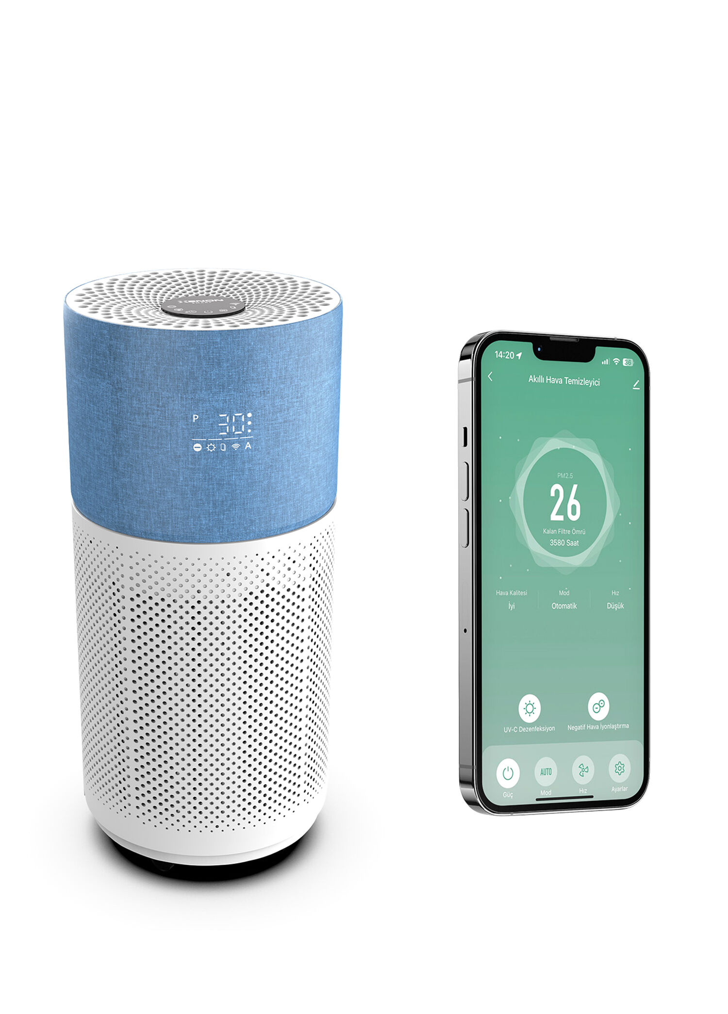 Air Purifier HEPA13 Filtreli Mavi Akıllı Hava Temizleyici