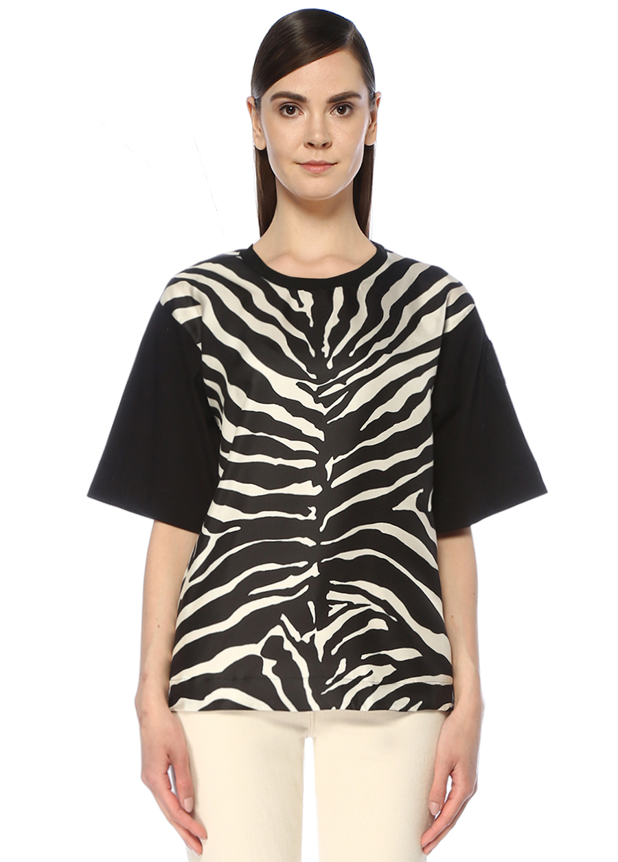 Siyah Beyaz Zebra Desenli İpek T-shirt