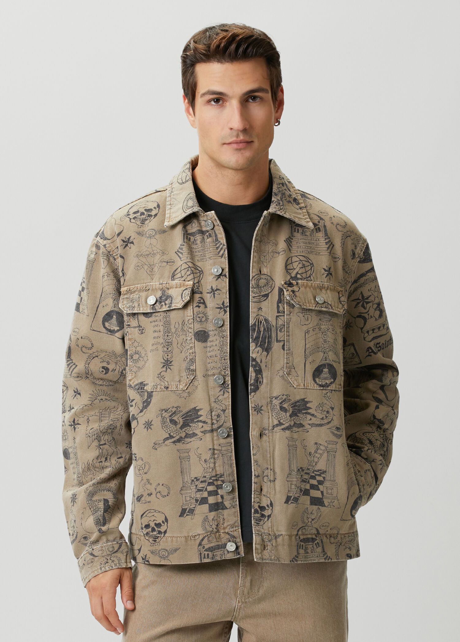 Regular Fit Sherb Sand Figure Print Jacket