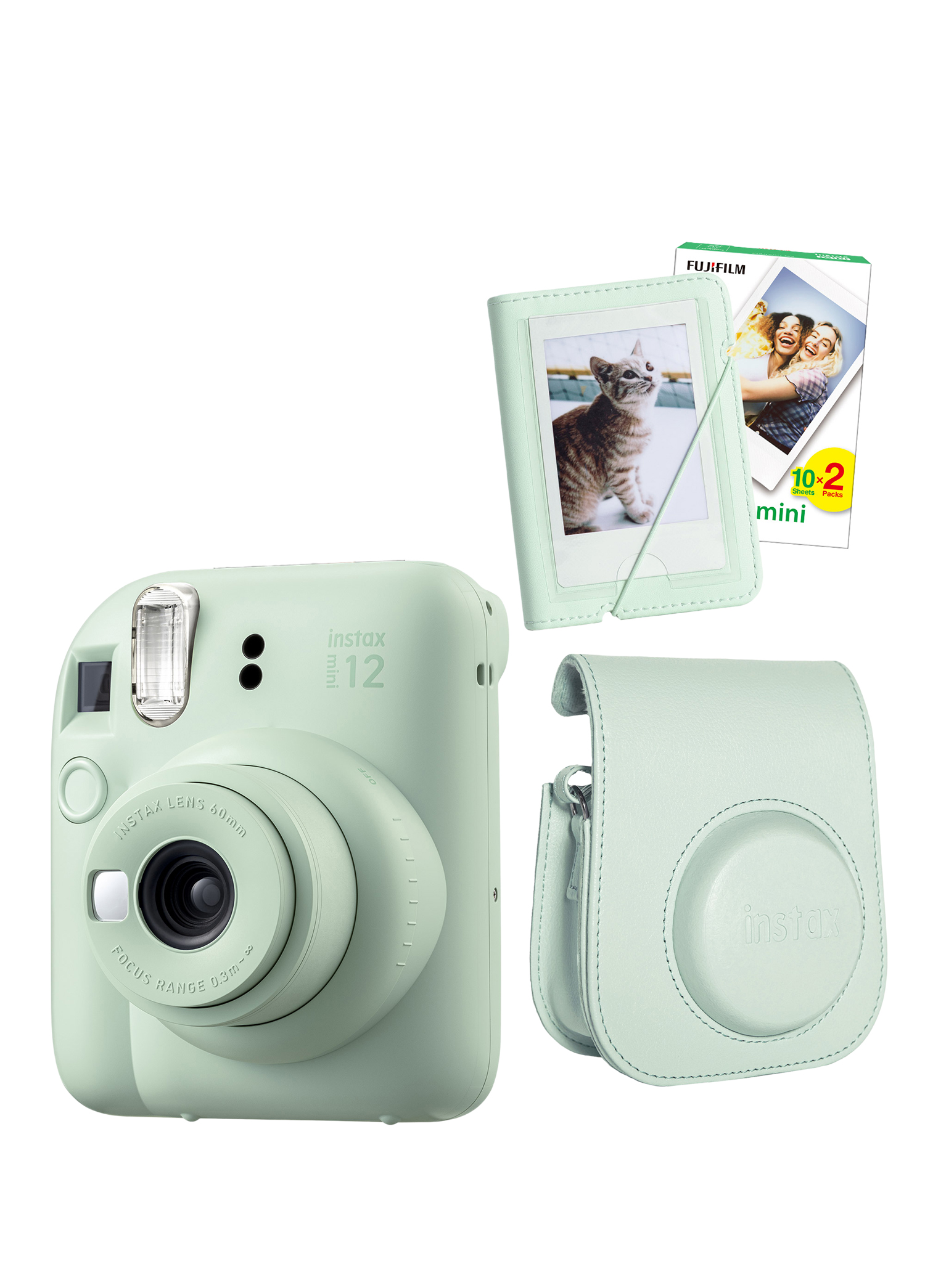 Instax Mini 12 Yeşil Fotoğraf Makinesi + 20'lu Film Mini Albüm ve Deri Kılıf Seti