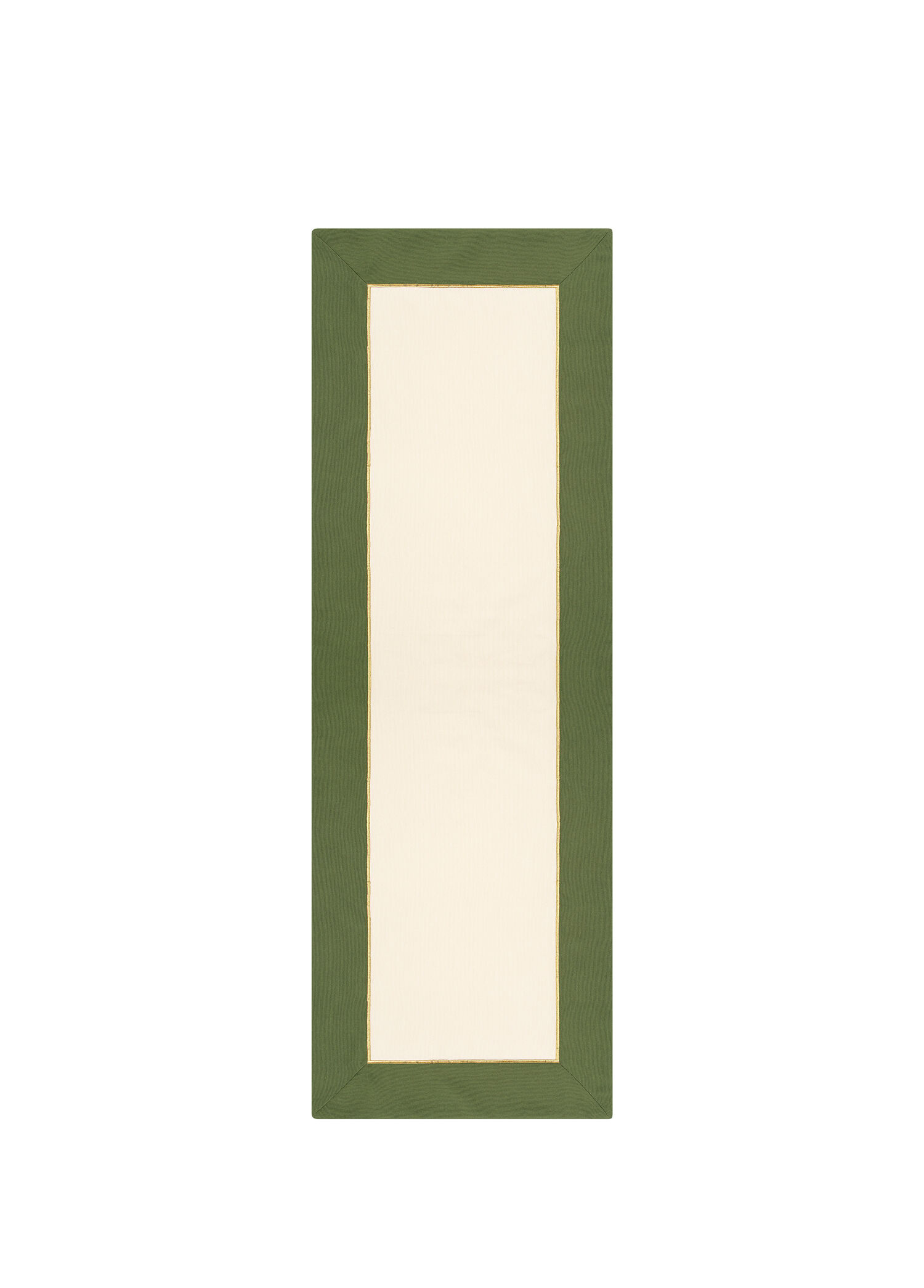 Forest Charm Yeşil ve Bej Kumaş Üzerine Altın Renk İşlemeli Runner 150 x 50 cm