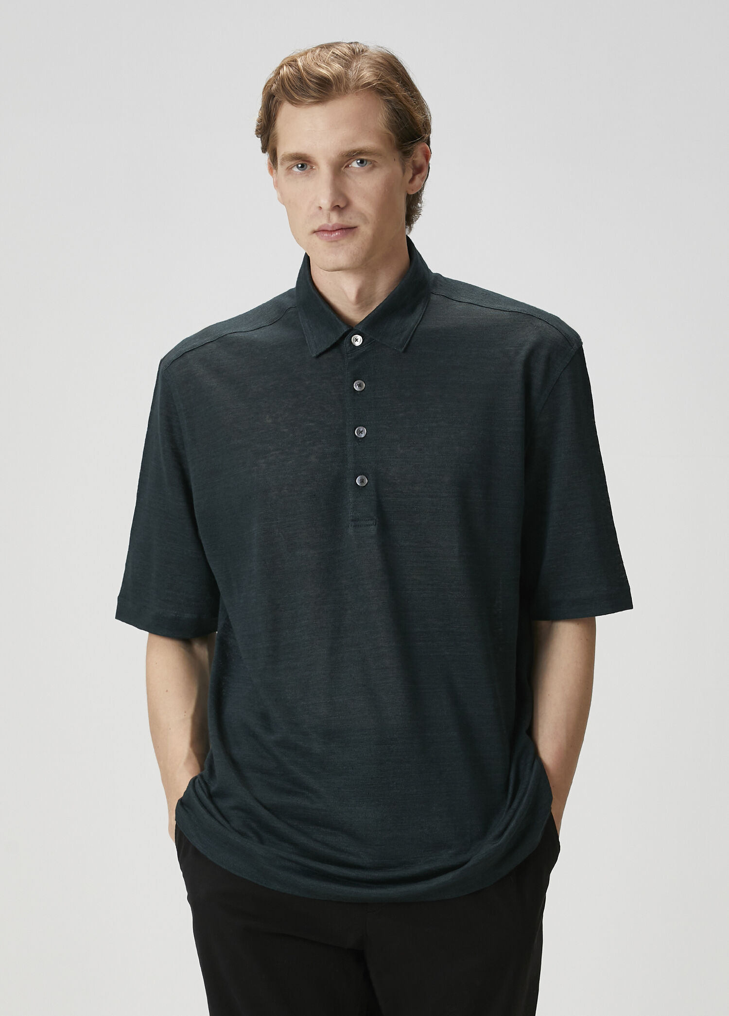 Lacivert Polo Yaka Keten T-shirt