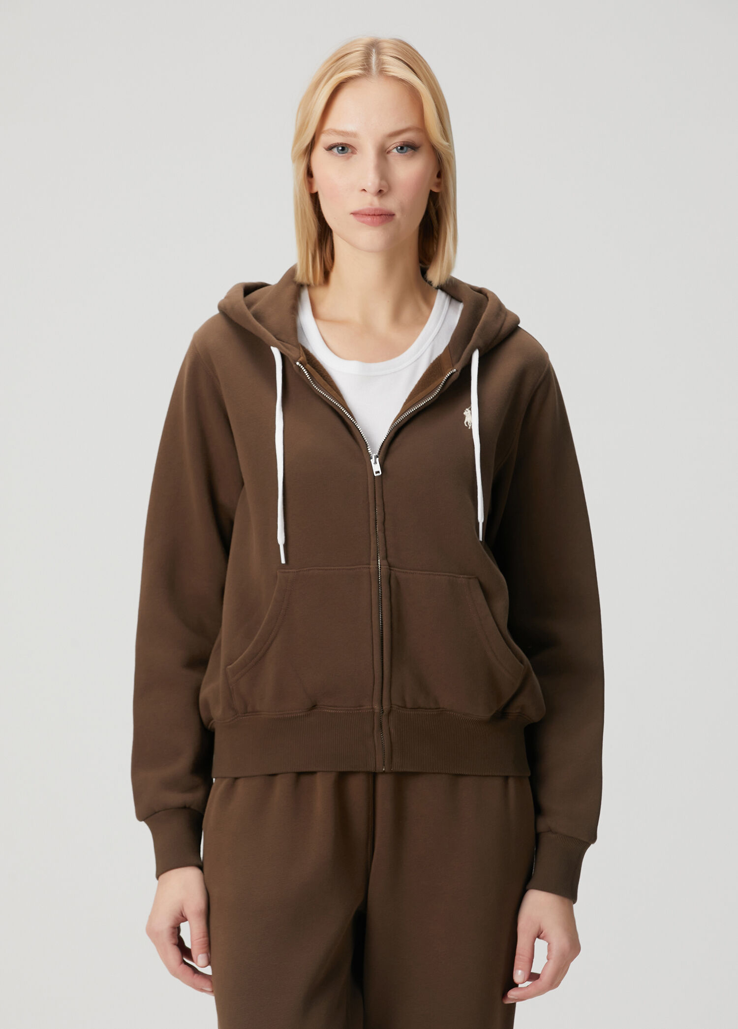 Kahverengi Kapüşonlu Sweatshirt