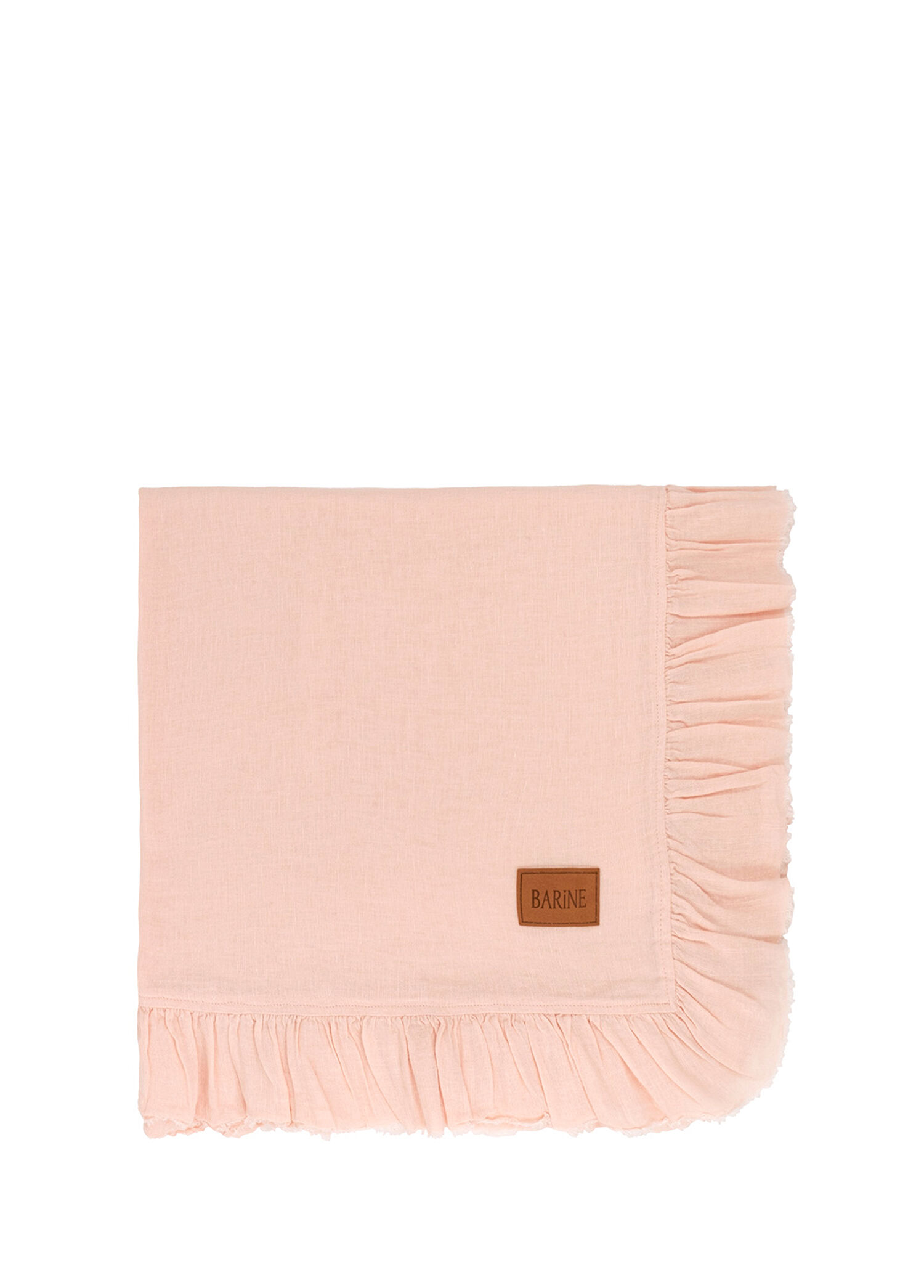 Frilled Linen Pembe Keten Masa Örtüsü 150 x 320 cm