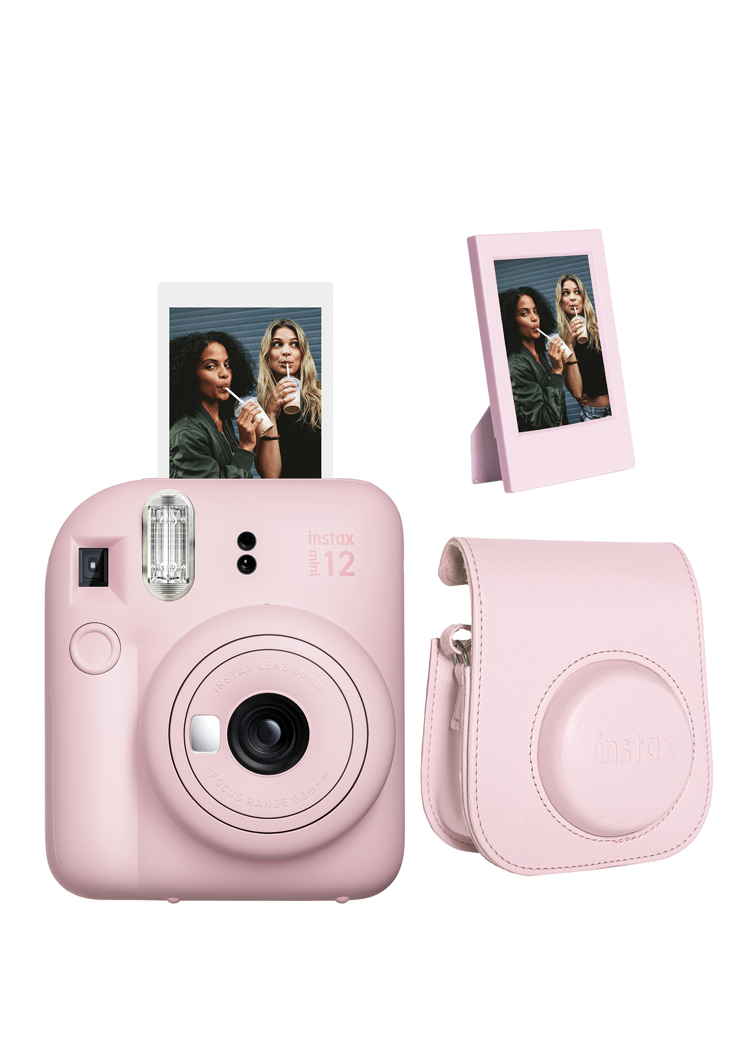 Instax Mini 12 Pembe Fotoğraf Makinesi + Çerçeve ve Deri Kılıf Seti