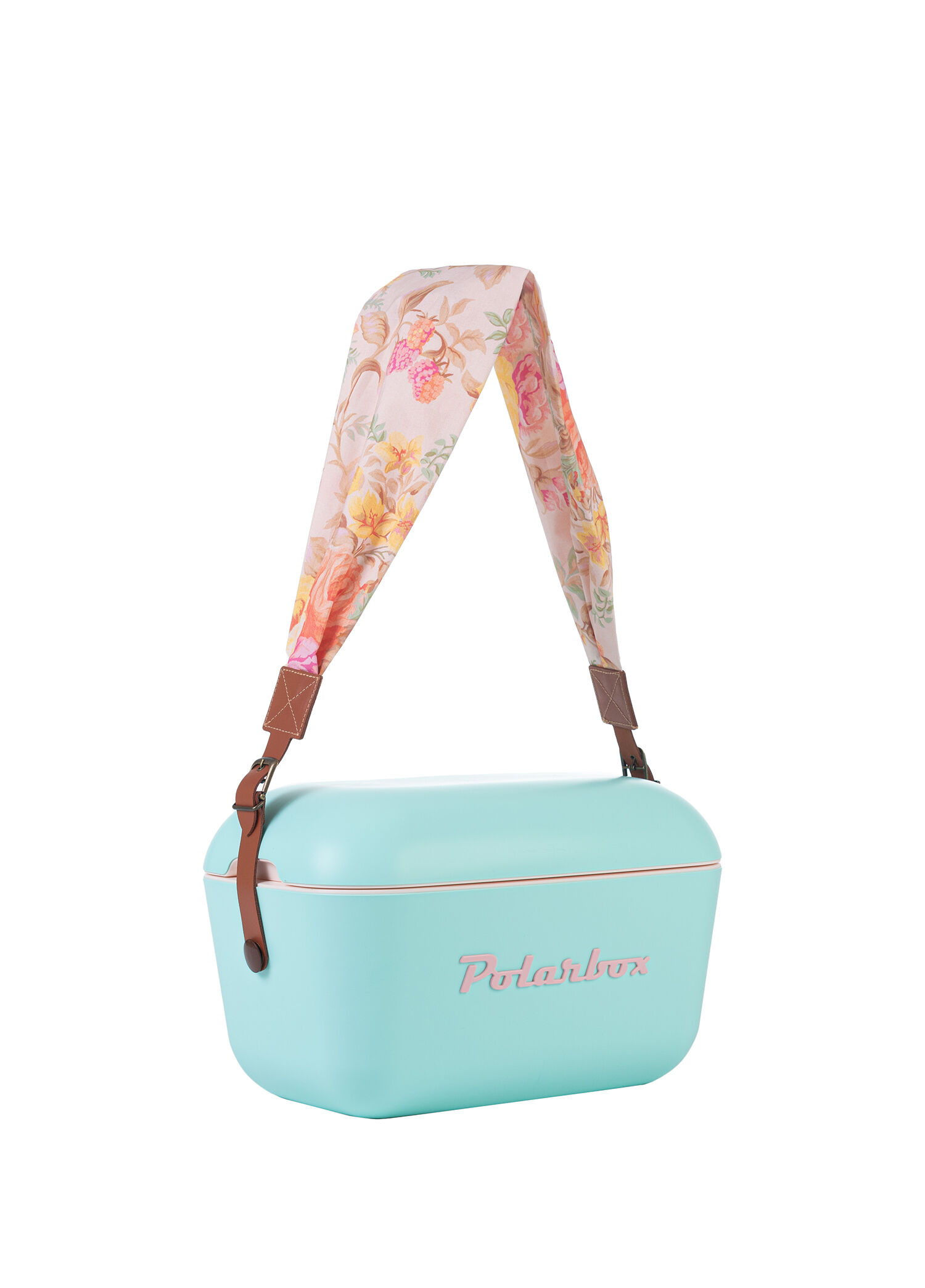 Prinkstyle Flower Classic Deri Kayışlı Turkuaz Pembe Soğuk ve Sıcak Tutucu Thermo Çanta 20 lt