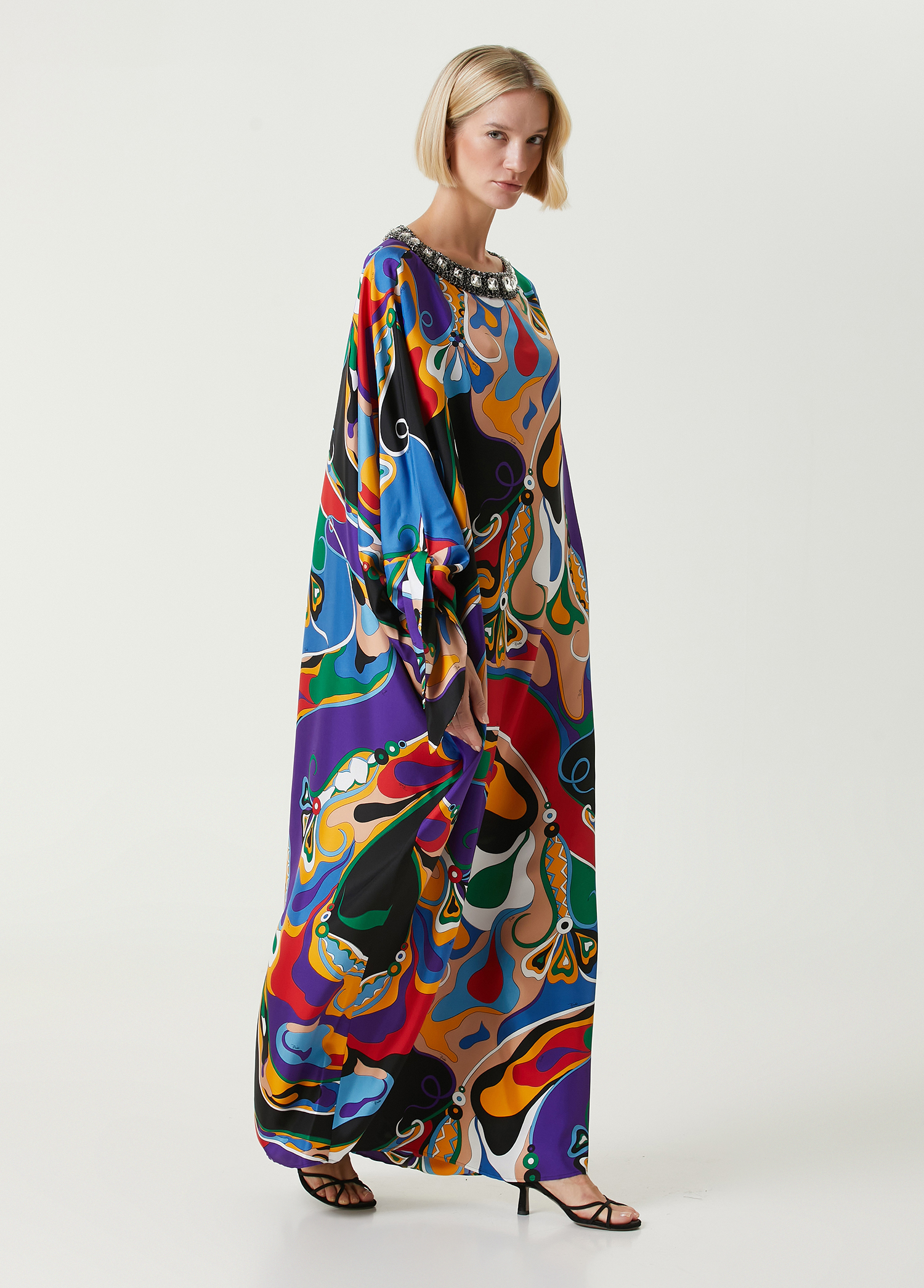 Colorblocked Maksi İpek Kaftan