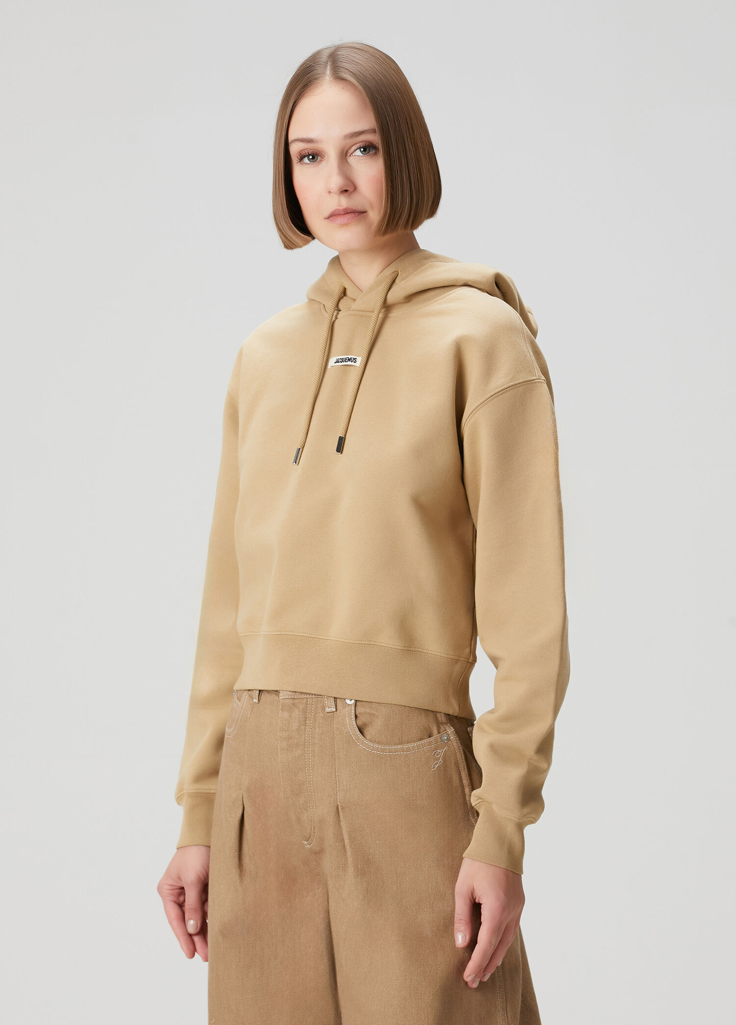 The Gros Grain Koyu Bej Kapüşonlu Crop Sweatshirt