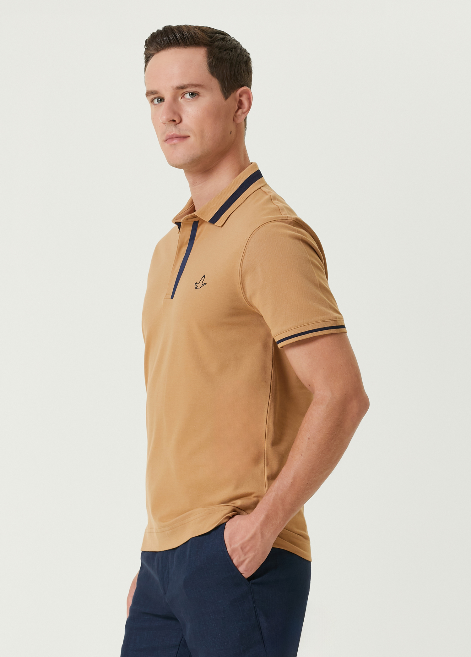 Slim Fit Bej Polo Yaka T-shirt_3