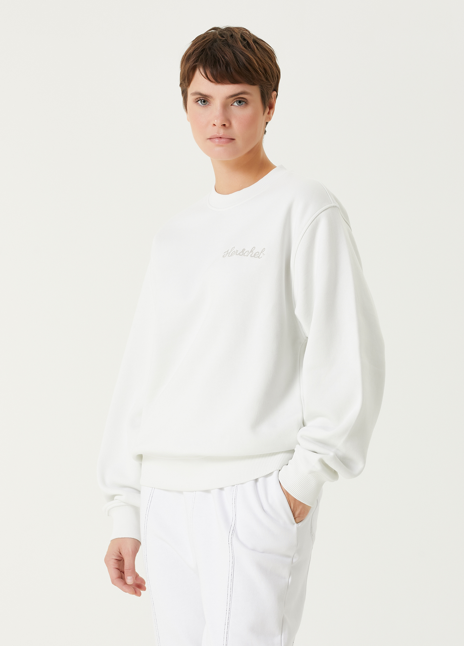 Chain Stitch Crew Beyaz Sweatshirt