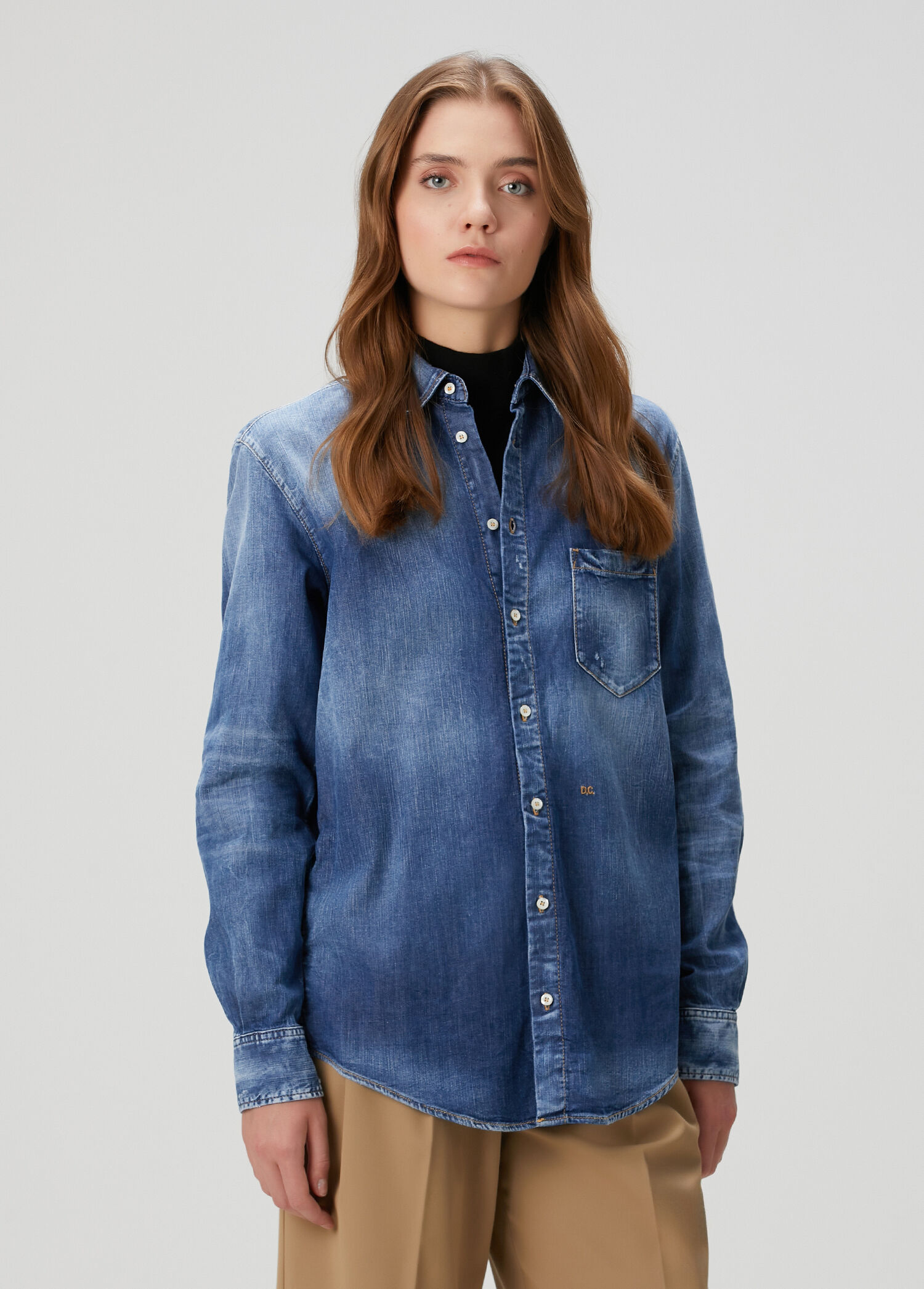 Koyu Mavi Denim Gömlek