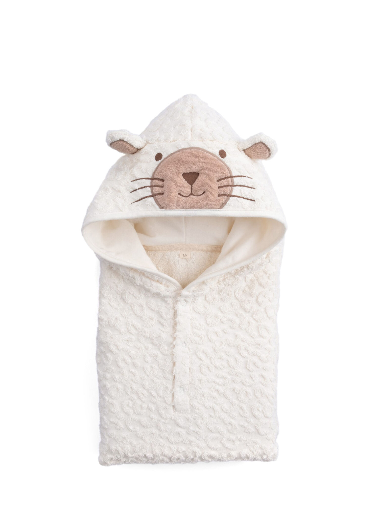 Leopar Desenli Ekru Organik Pamuk Bebek Havlu Panço