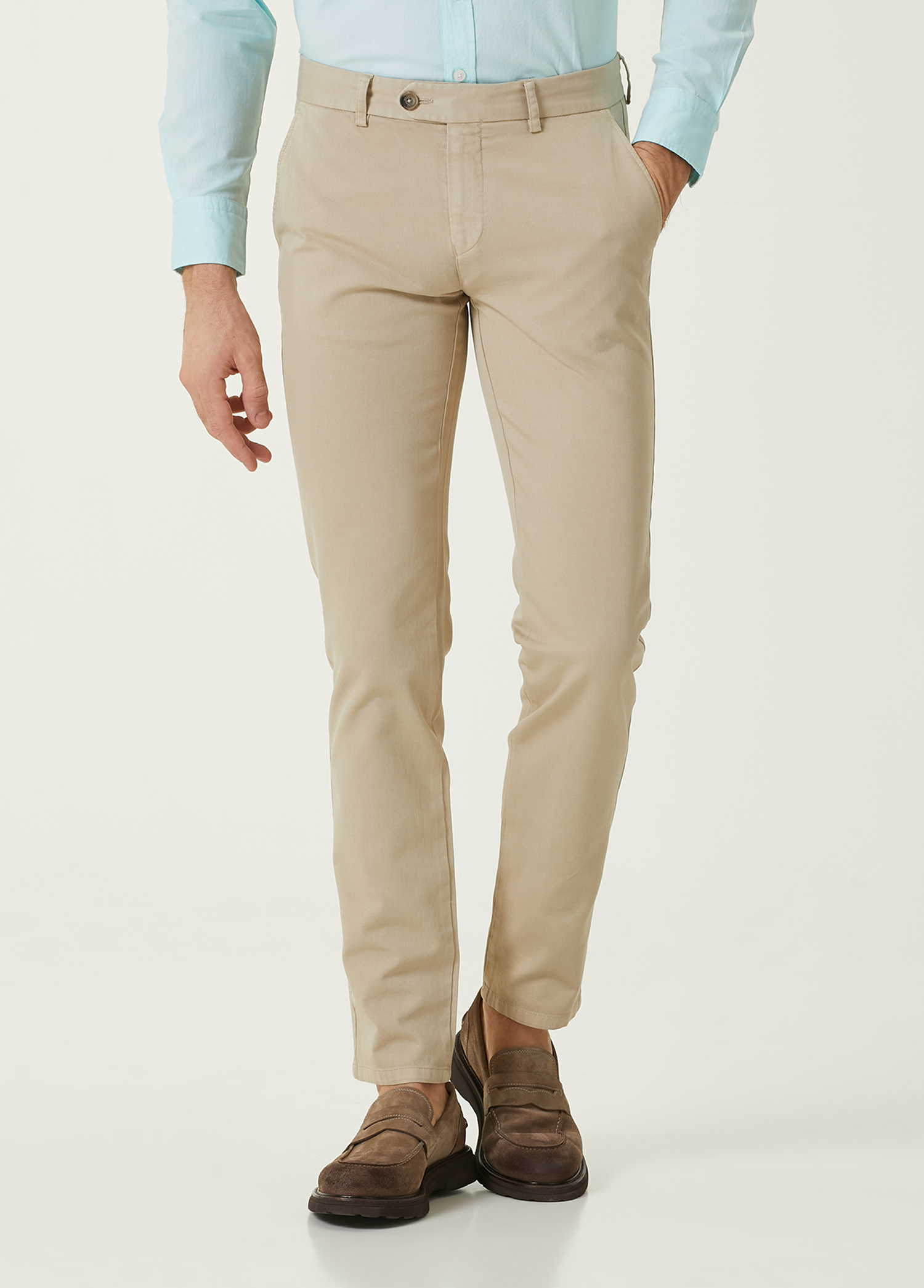 Slim Fit Bej Panama Dokulu Chino Pantolon_1