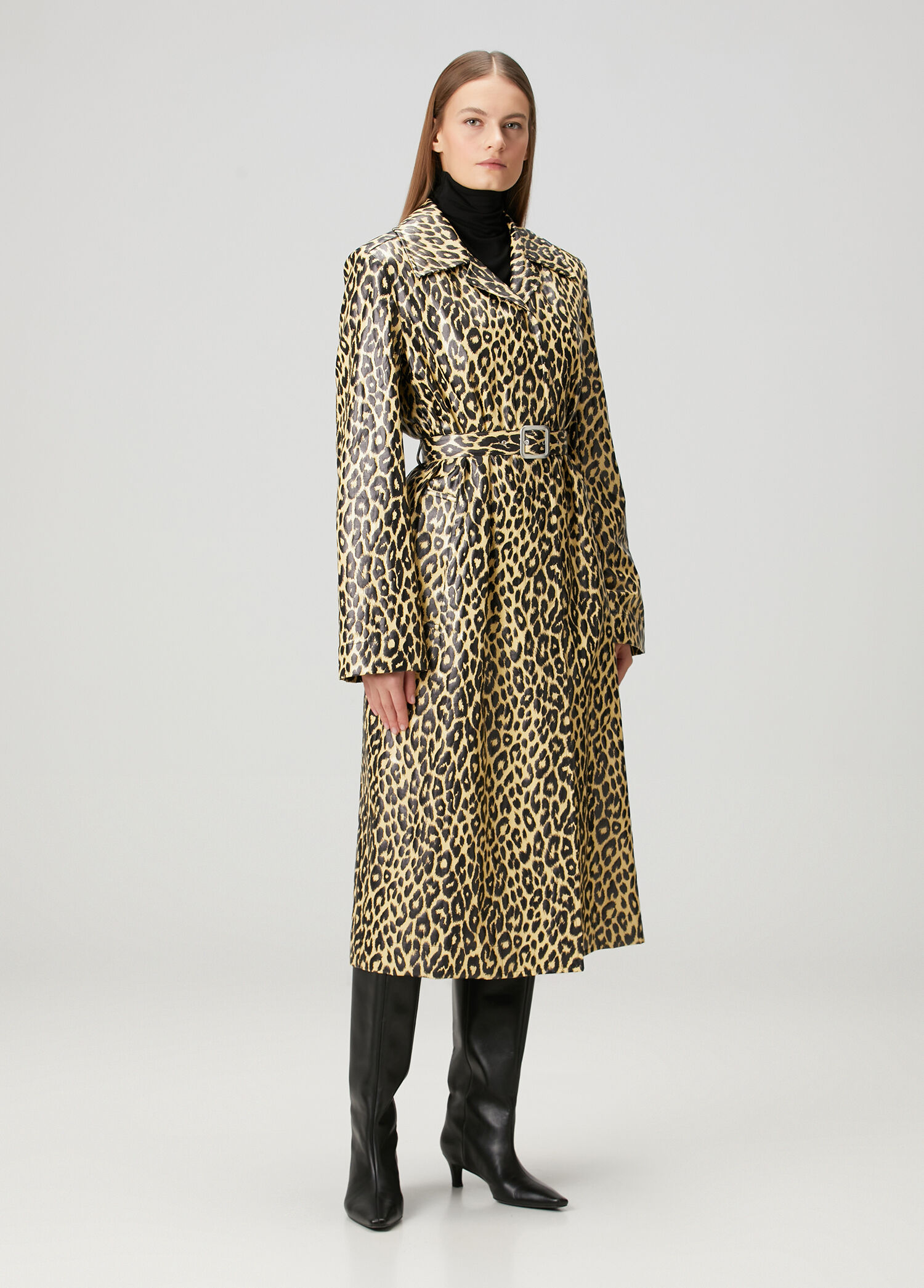 Leopar Desenli Keten Pardösü