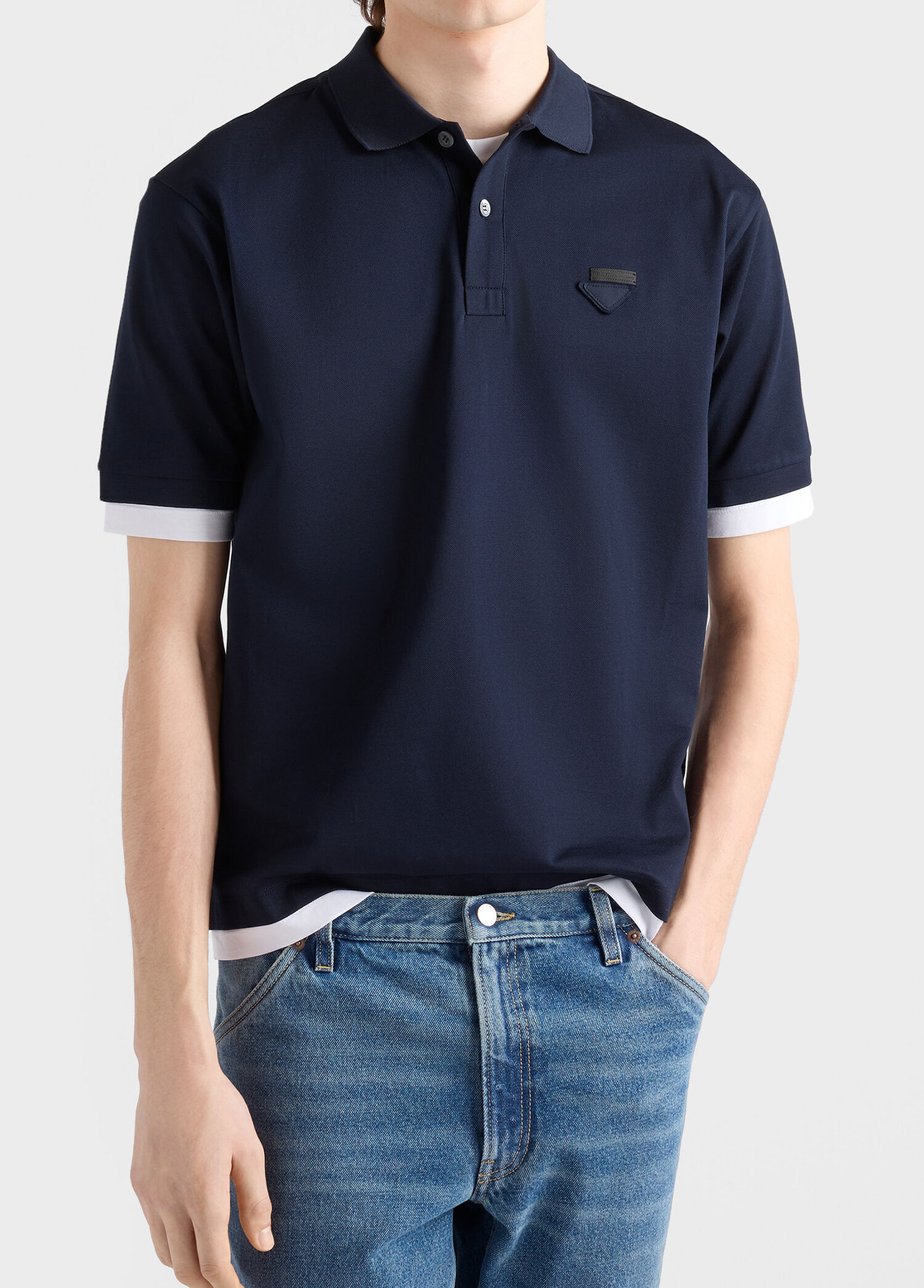 Prada Mavi Erkek Mavi Pamuklu Polo Yaka Kısa Kollu Erkek T-shirt