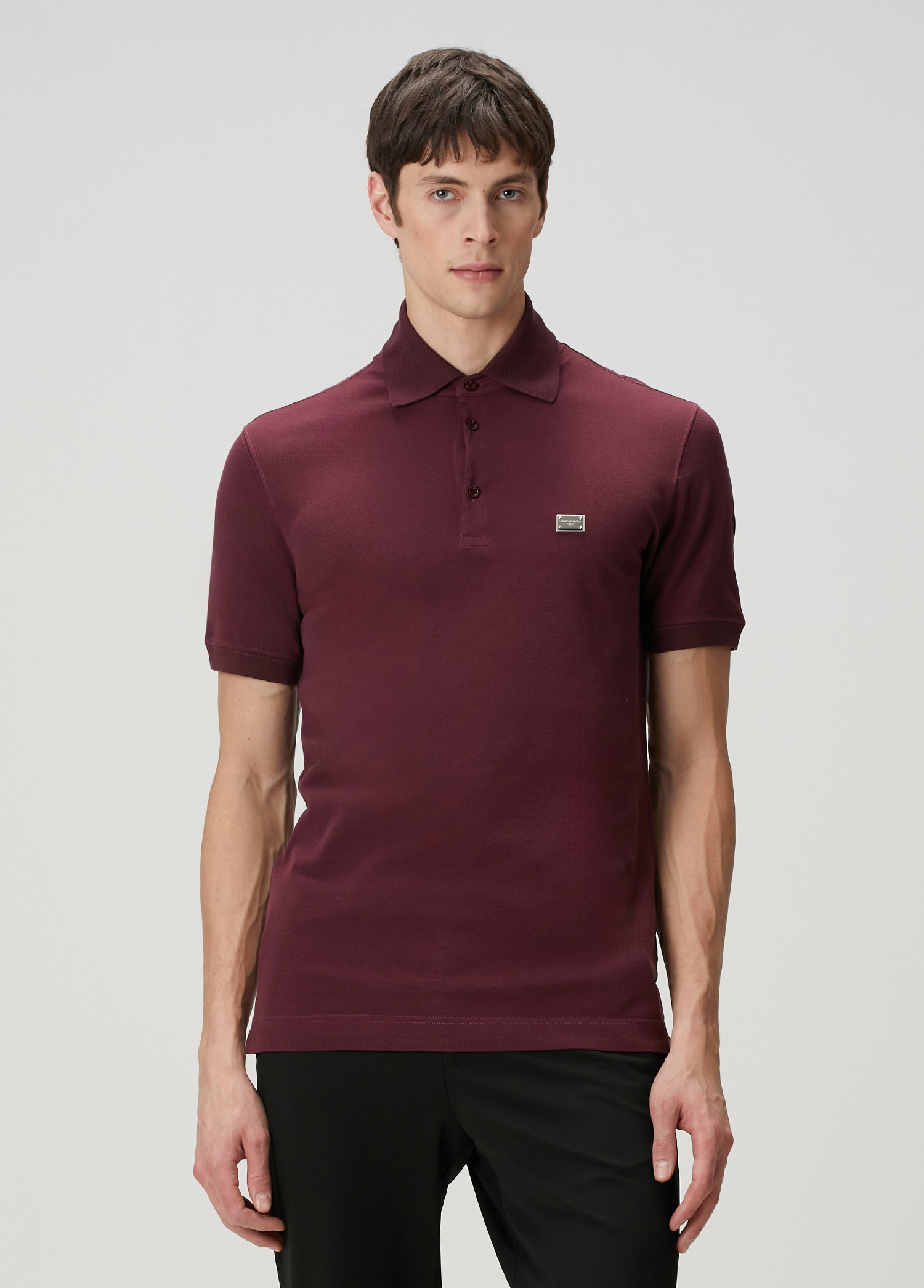 Bordo Polo Yaka Logo Detaylı T-shirt