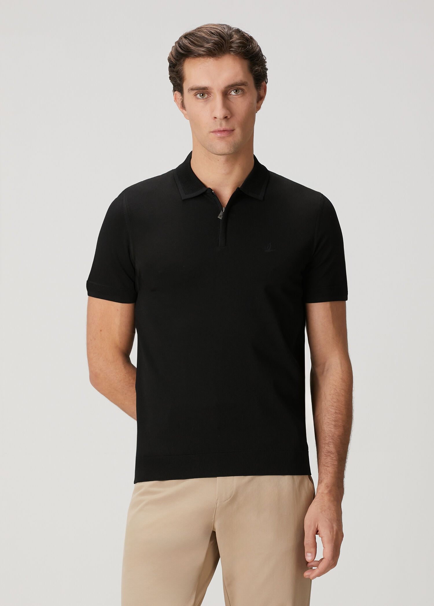 Siyah Kısa Kollu Basic Polo Triko